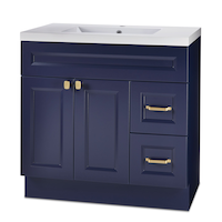 Canvas Langford Double Door Single Sink Marble Top Bathroom Vanity with Two Drawers, Navy, 36-in Front_Angled_Left