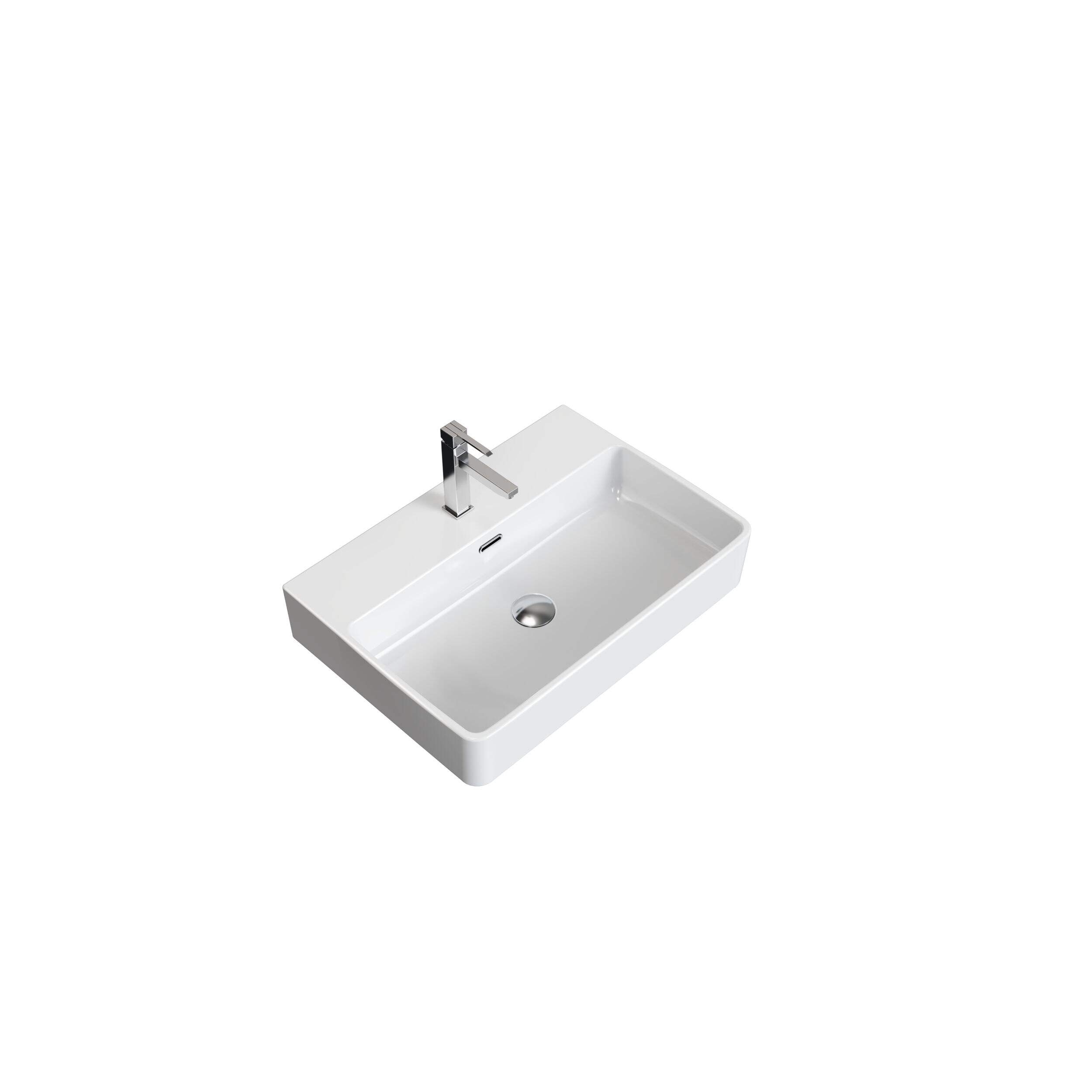 Danze Scratch-Resistant Rectangle Vessel Sink, White, 23.6-in x 16.5-in Overhead_Plunge