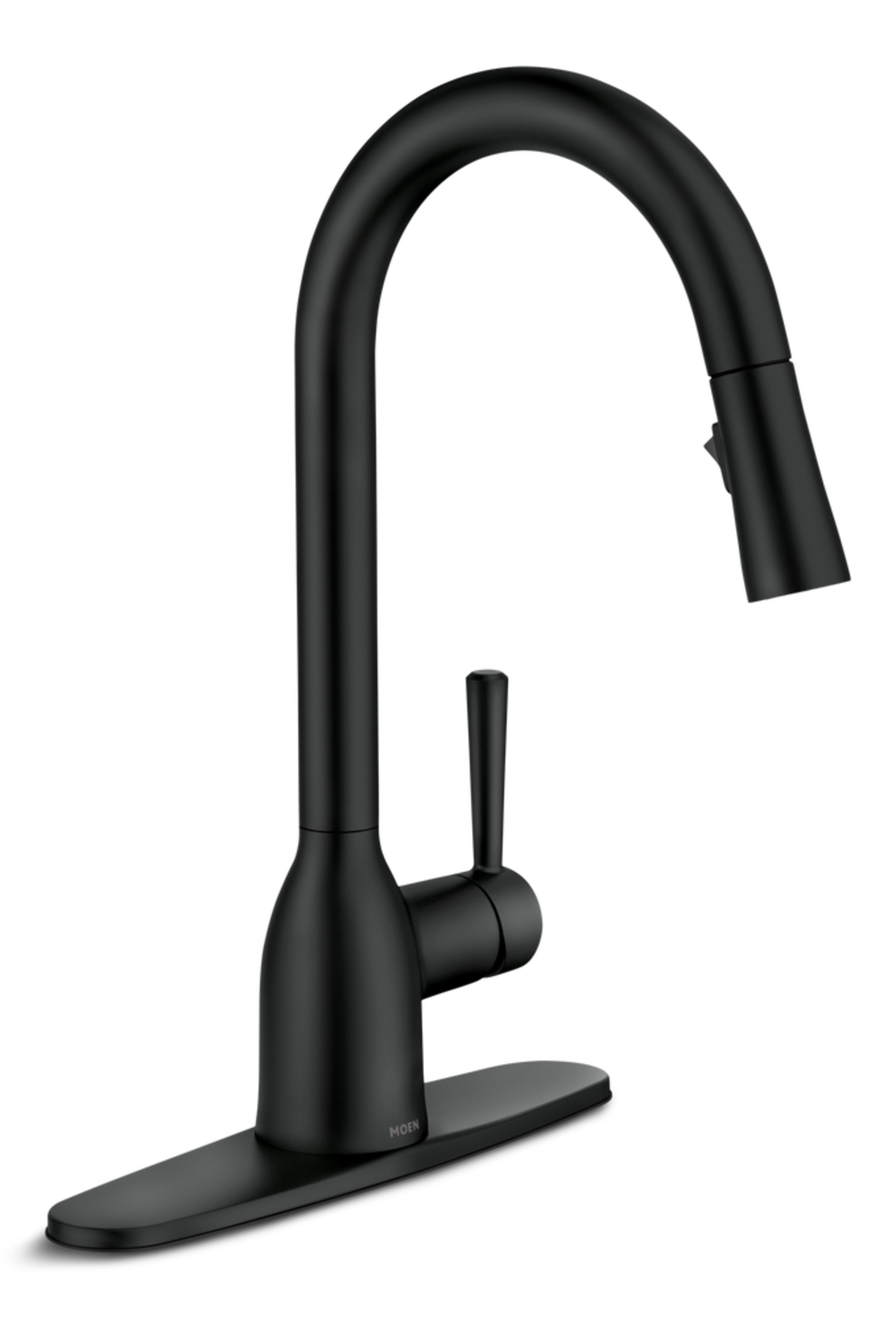 Moen Adler Single Handle Pull-Down Kitchen Faucet, Matte Black Front_Three_Fourths_Angled_Right