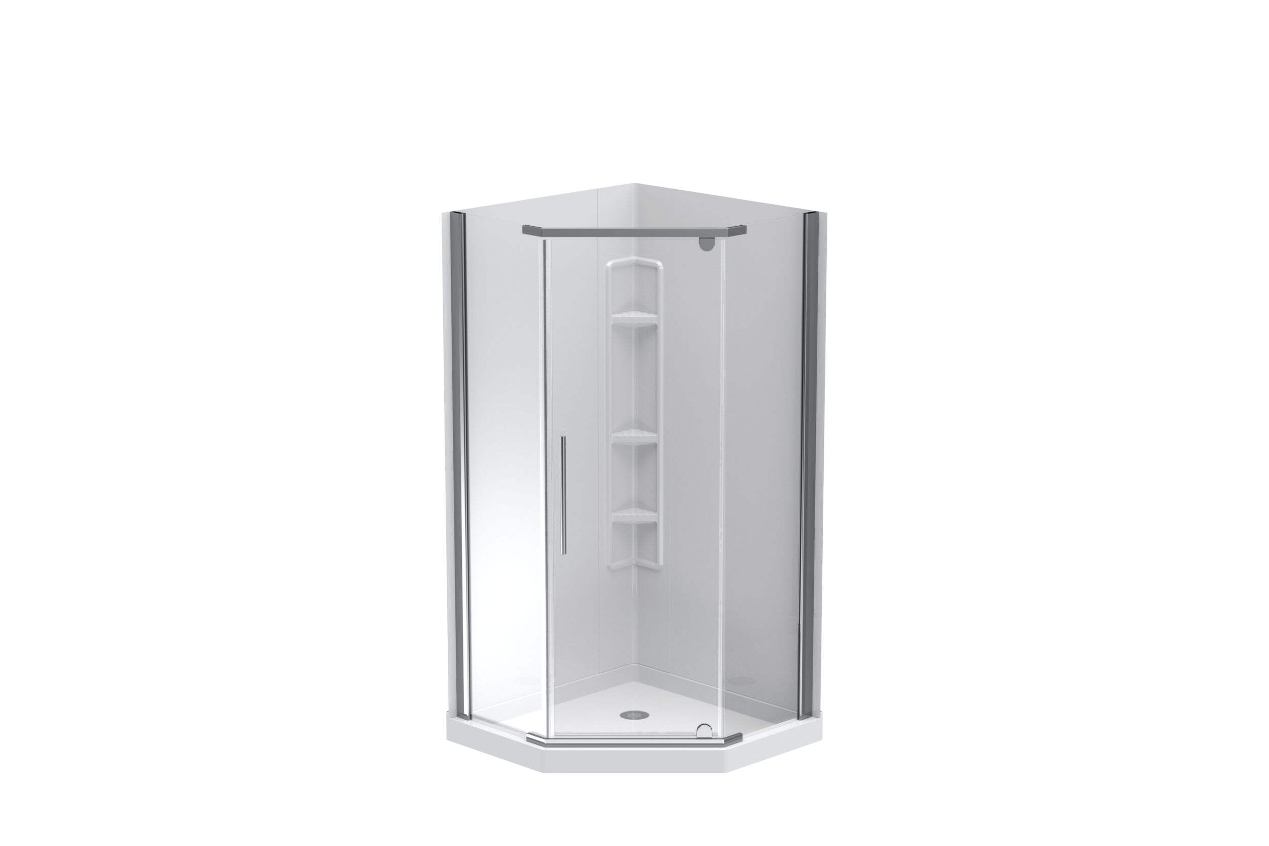 Cora Neo-Angle Corner Shower Kit, Walls, Chrome, 38-in Front_Flat