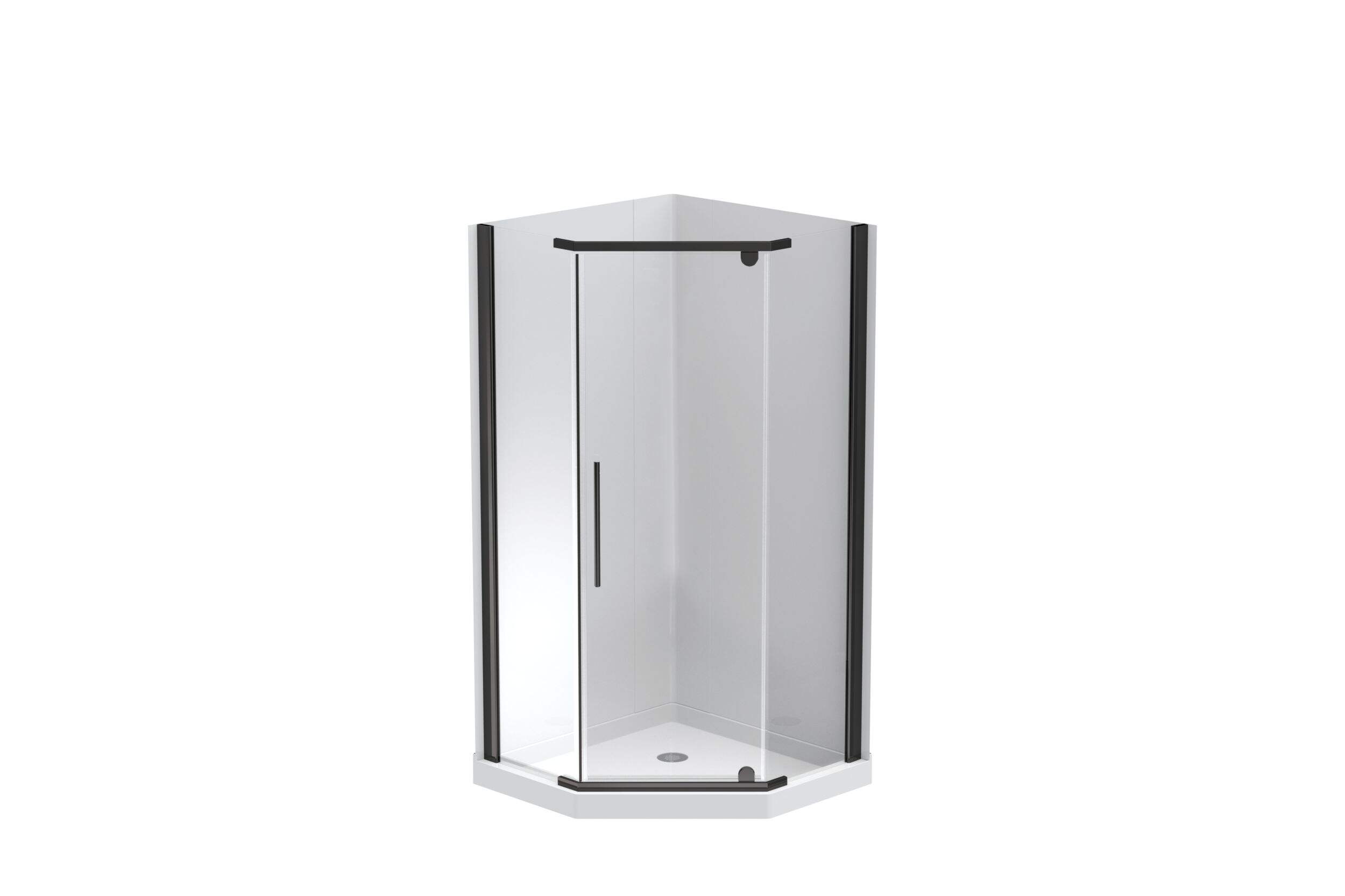 Cora Neo-Angle Corner Shower Kit, Walls, Black, 38-in Front_Flat
