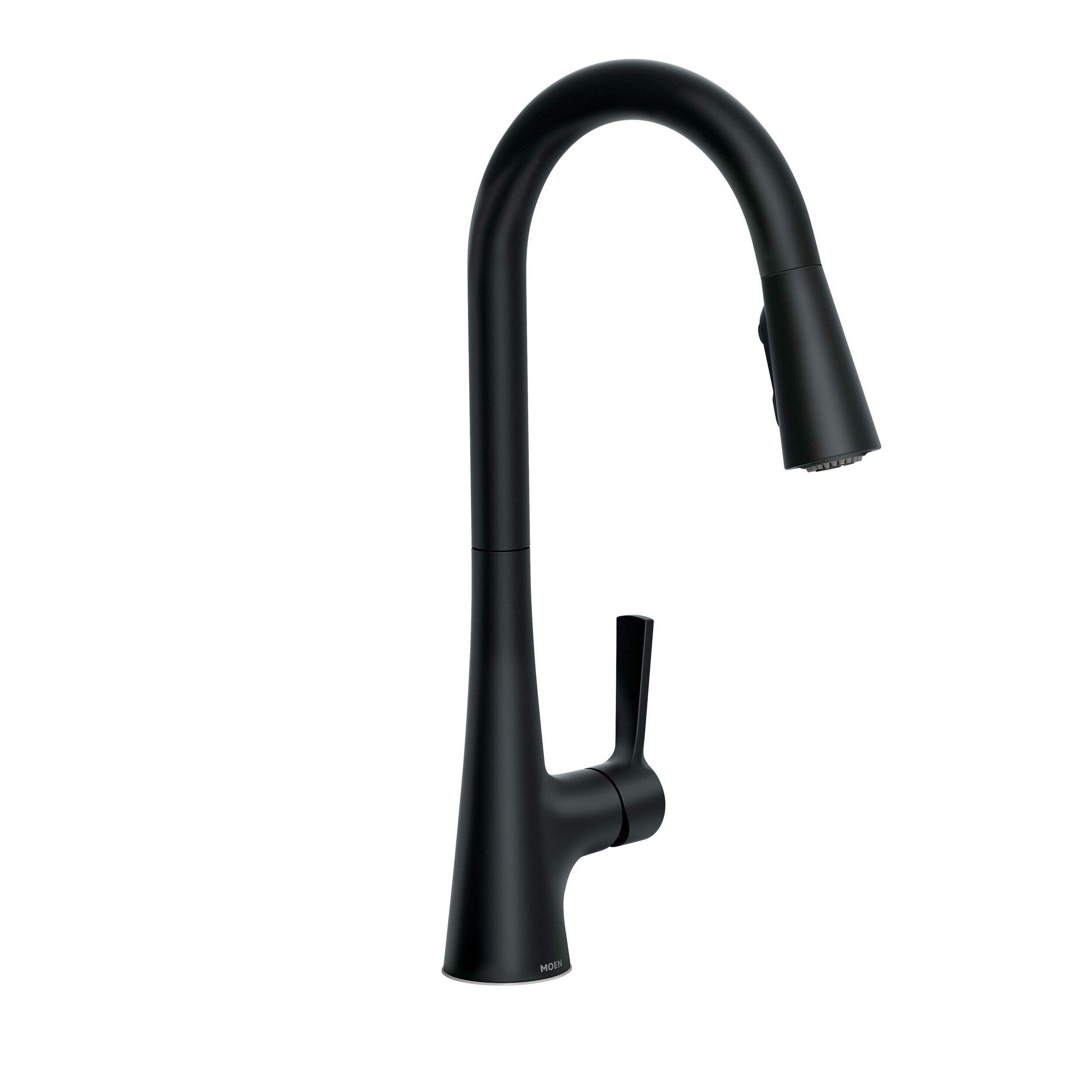 Robinet de cuisine à bec rétractable Moen Mikah, 1 levier, noir mat Front_Three_Fourths_Angled_Right