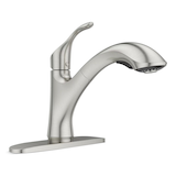 Robinet de cuisine à bec rétractable à poignée simple Pfister Corvo, acier inoxydable Front_Three_Fourths_Angled_Right