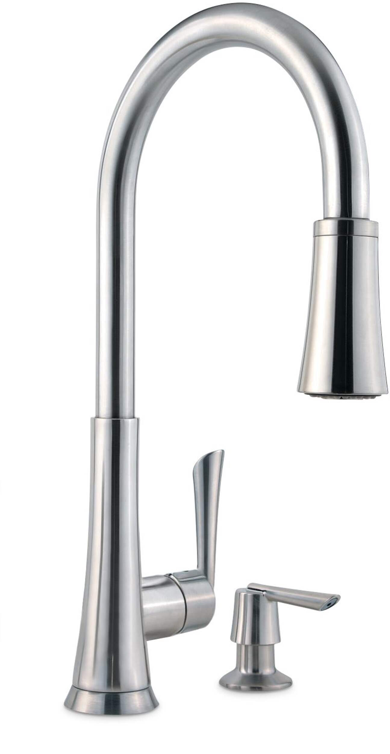 Pfister Mystique Single Handle Pull-Down Kitchen Faucet, Stainless Steel Front_Three_Fourths_Angled_Right