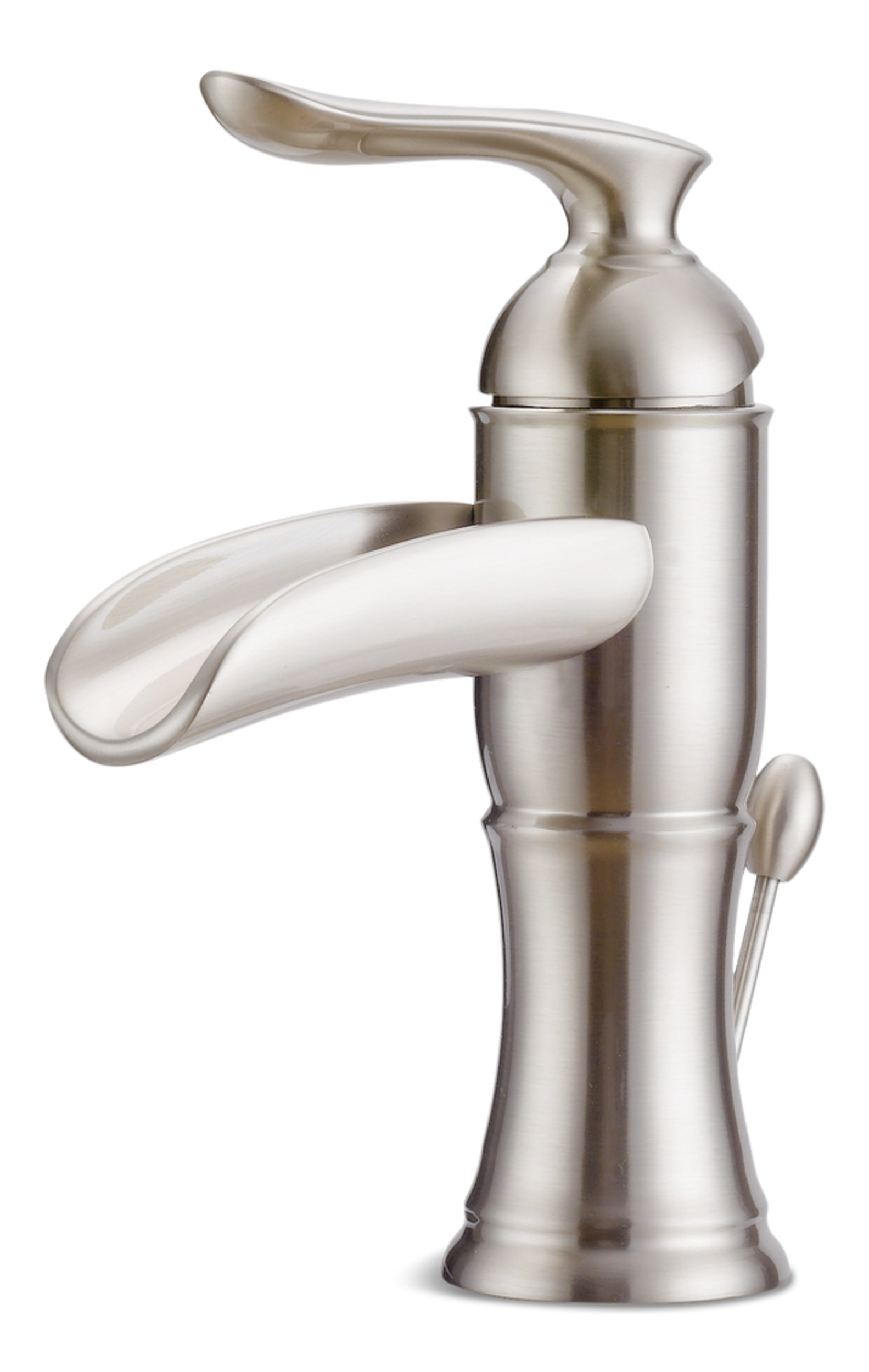 Danze Kenzie Trough Single Handle Single Hole 4-in Centerset Bathroom Sink Faucet with Pop-up Drain, Brushed Nickel Front_Three_Fourths_Angled_Left