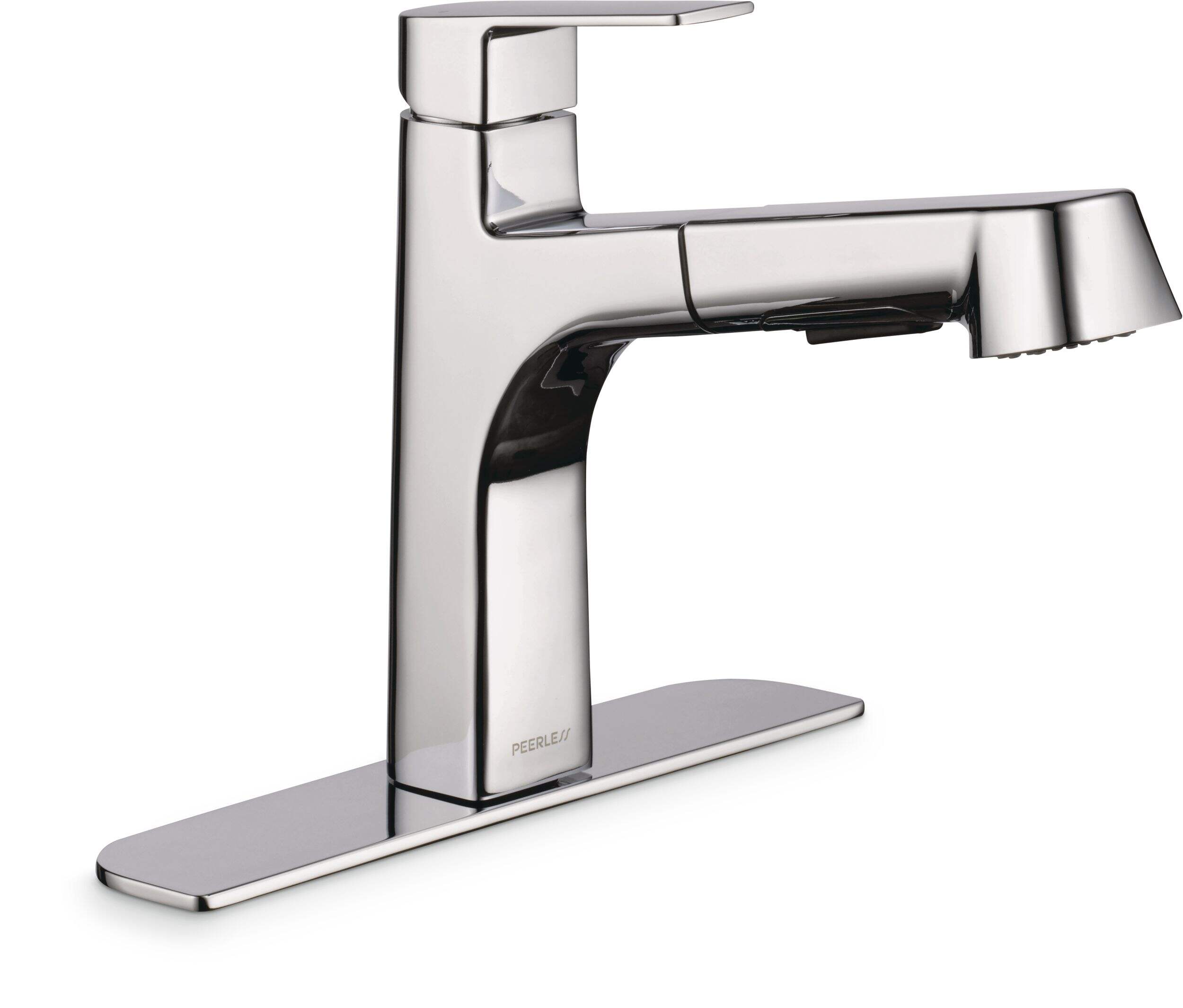 Robinet de cuisine à bec rétractable et à poignée simple Peerless Xander, chrome Front_Three_Fourths_Angled_Right