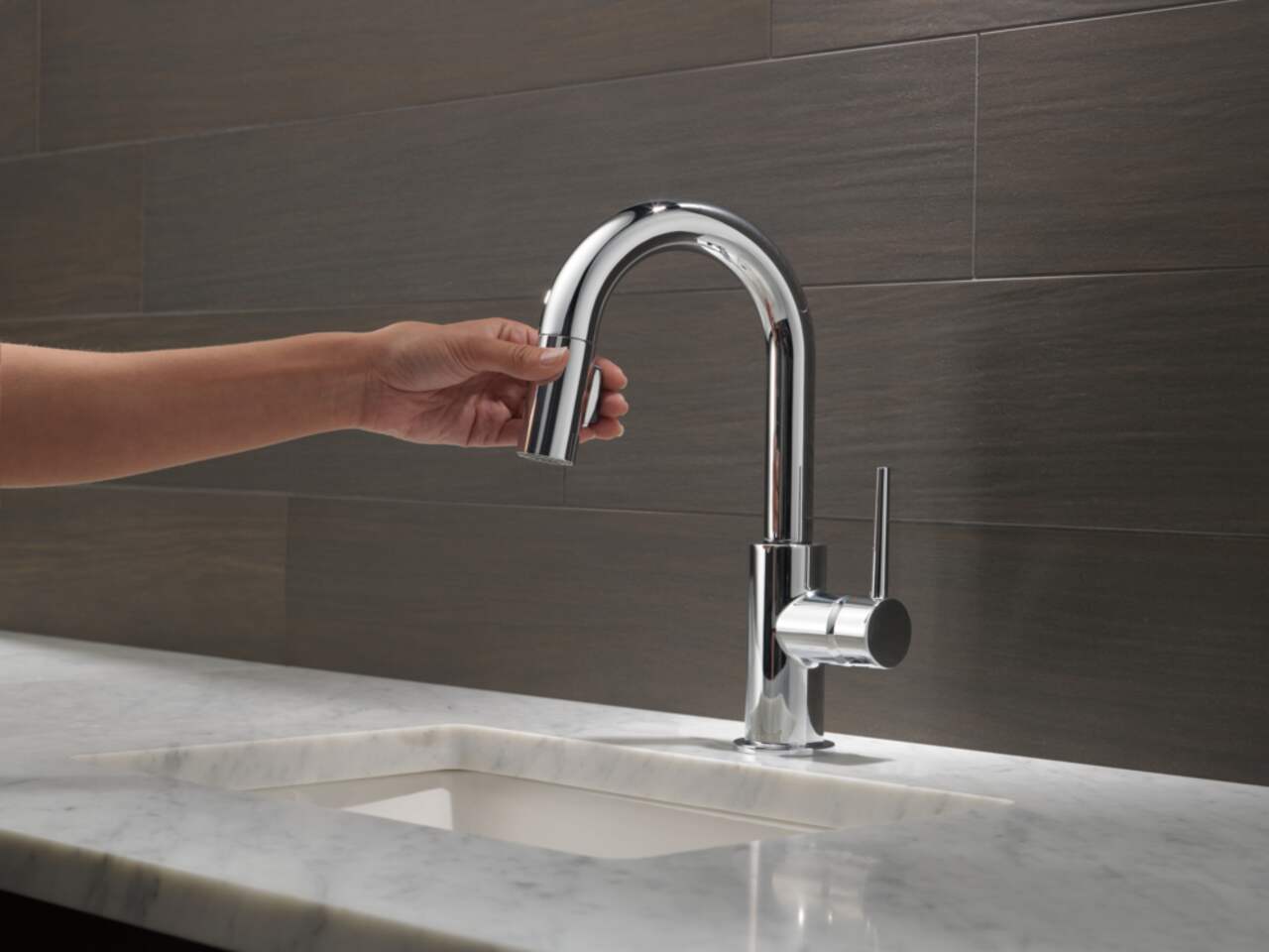 Delta Faucet Trinsic Single Handle High Arc Pull Down Bar Prep