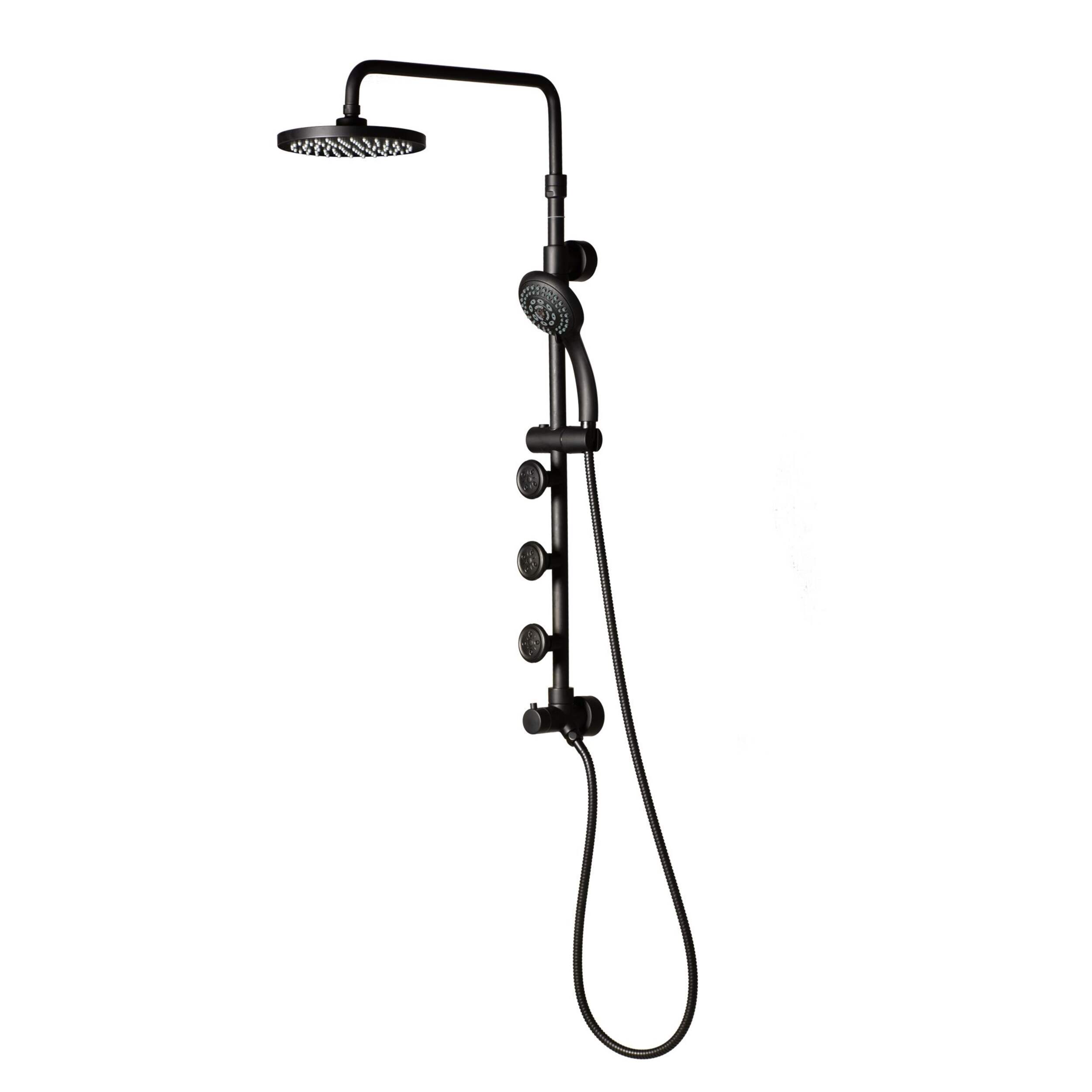 Pulse ShowerSpas Lanikai 3-Function Rain Shower System with 3 Body Jets & 5-Spray Hand Shower Head, Matte Black Front_Angled_Left