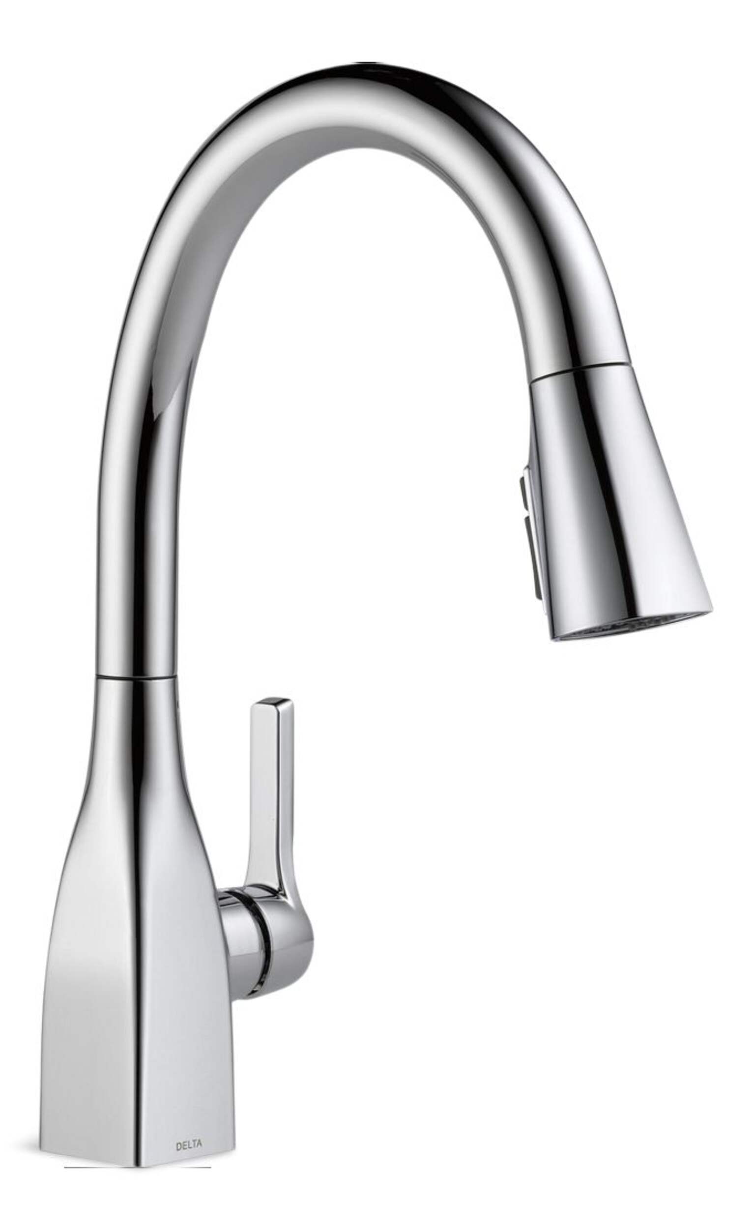 Robinet d'évier à bec rétractable Delta Faucet Mateo avec ShieldSpray, poignée simple, chrome Front_Three_Fourths_Angled_Right