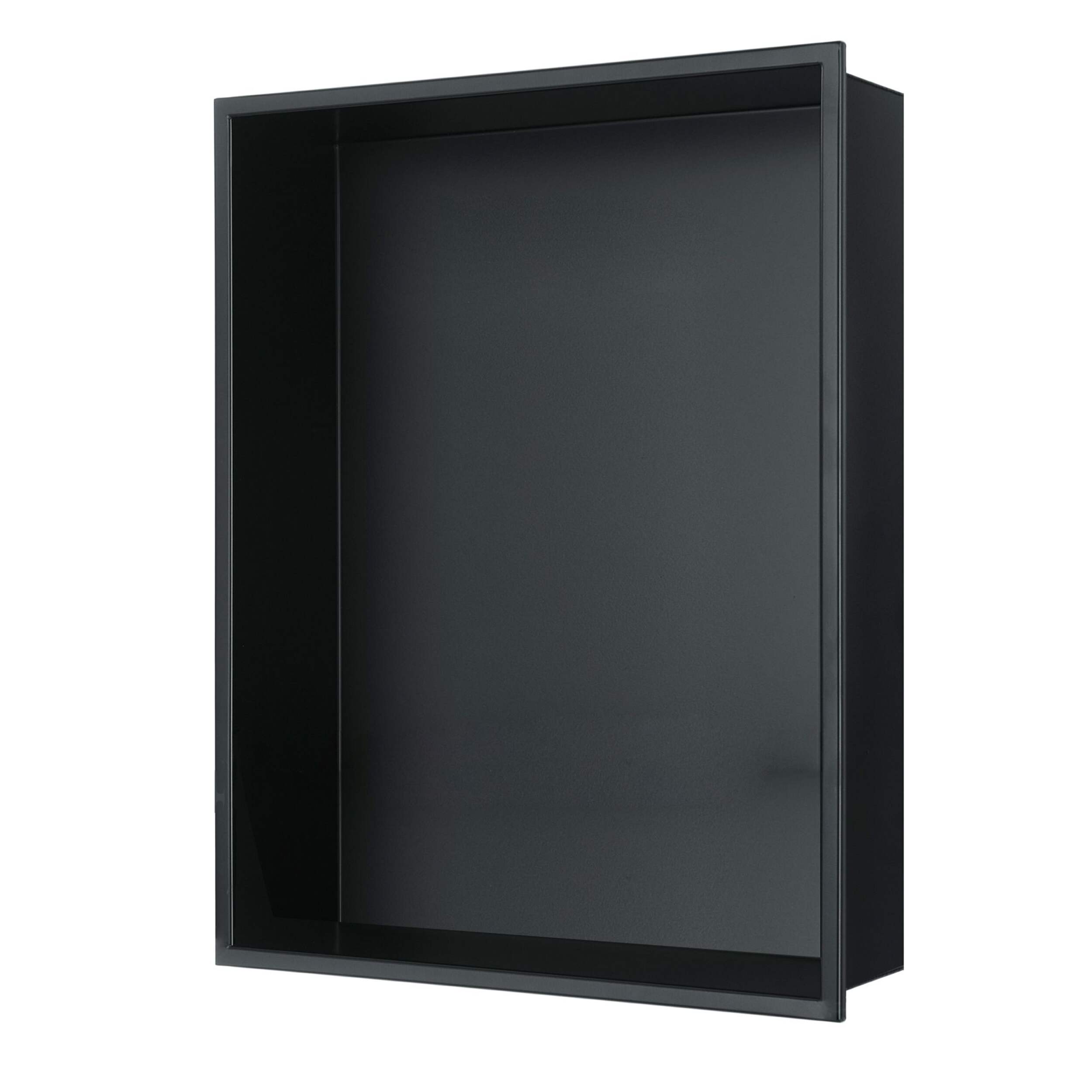 Pulse ShowerSpas Ultra-Thin Bath Shower Niche, 12-in x 16-in, Matte Black Front_Angled_Left