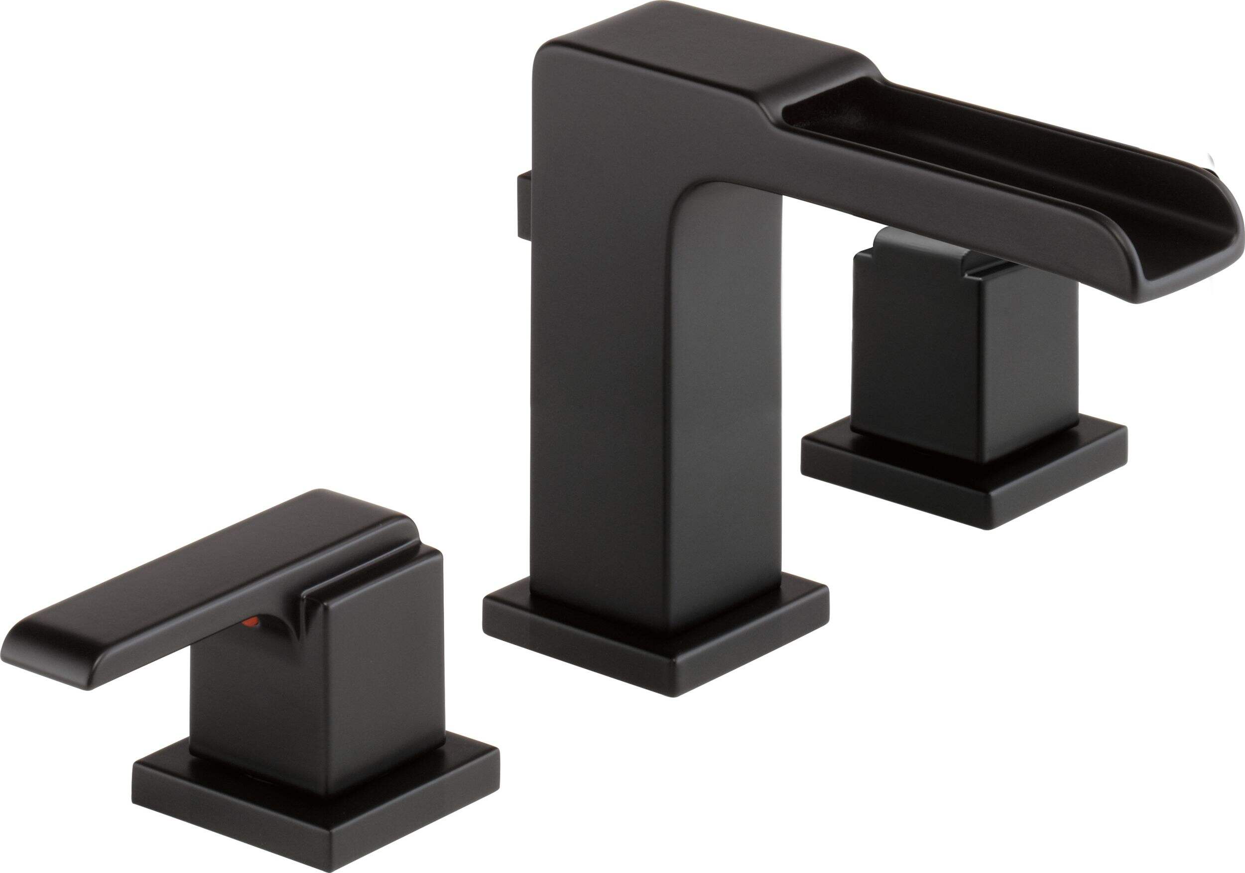 Delta Ara 2-Handle Wide Spread Bathroom Faucet with Channel Spout, Matte Black Front_Angled_Right
