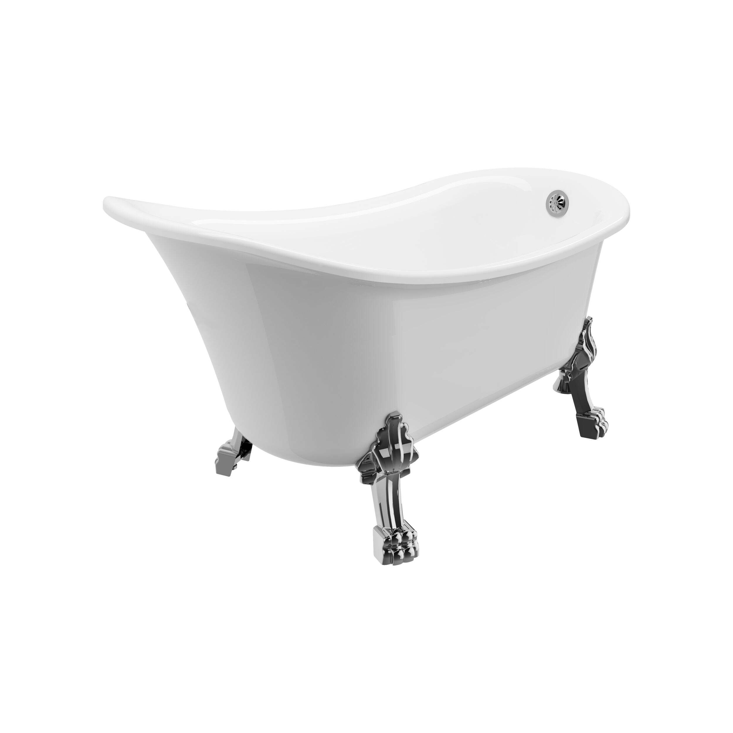 A&E Bath Delphine Acrylic Freestanding Clawfoot Bathtub with Faucet & Handheld Shower, White, 59-in Front_Three_Fourths_Angled_Left