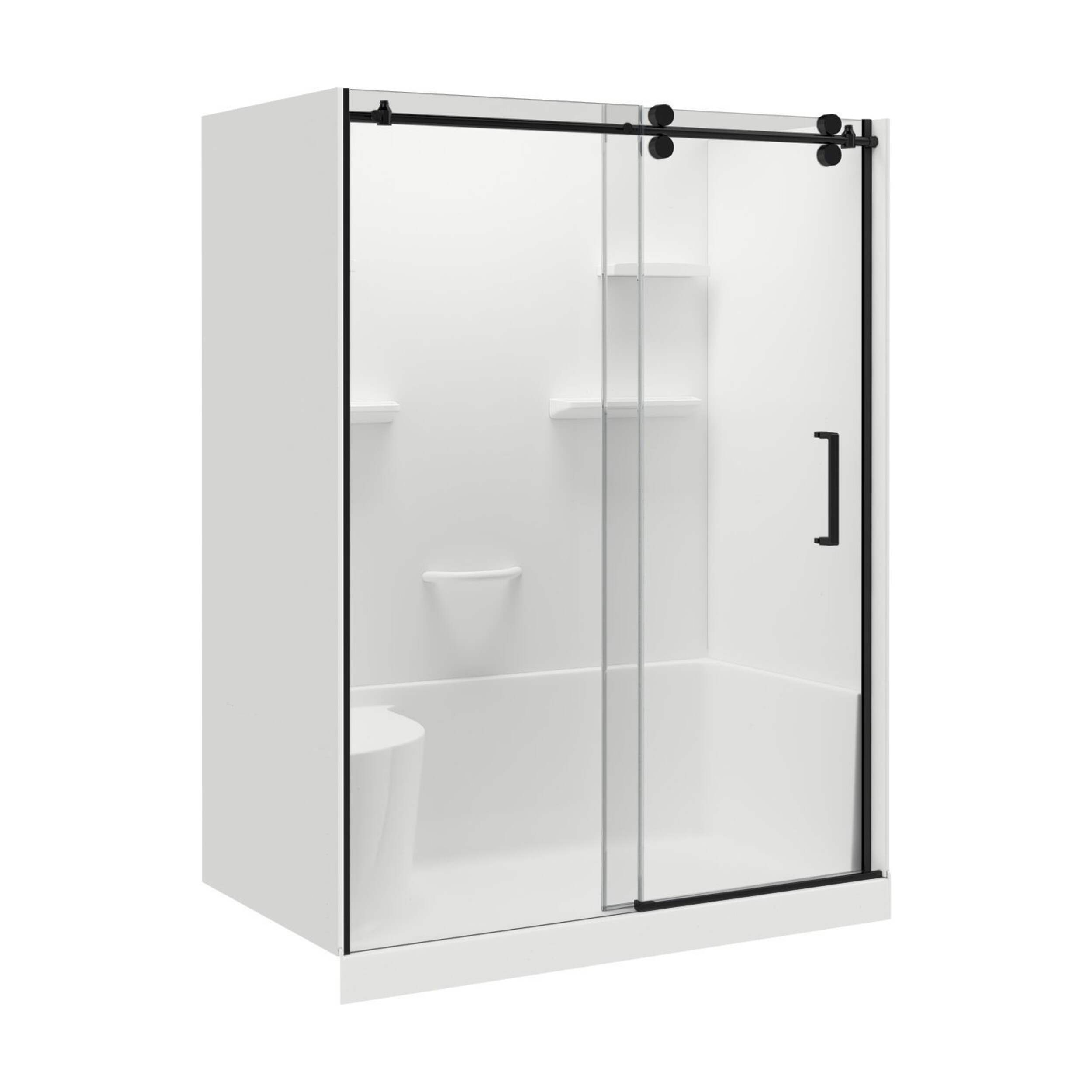 Douche A&E Bath and Shower Carlyn, noir, droite, 76 po Front_Angled_Right