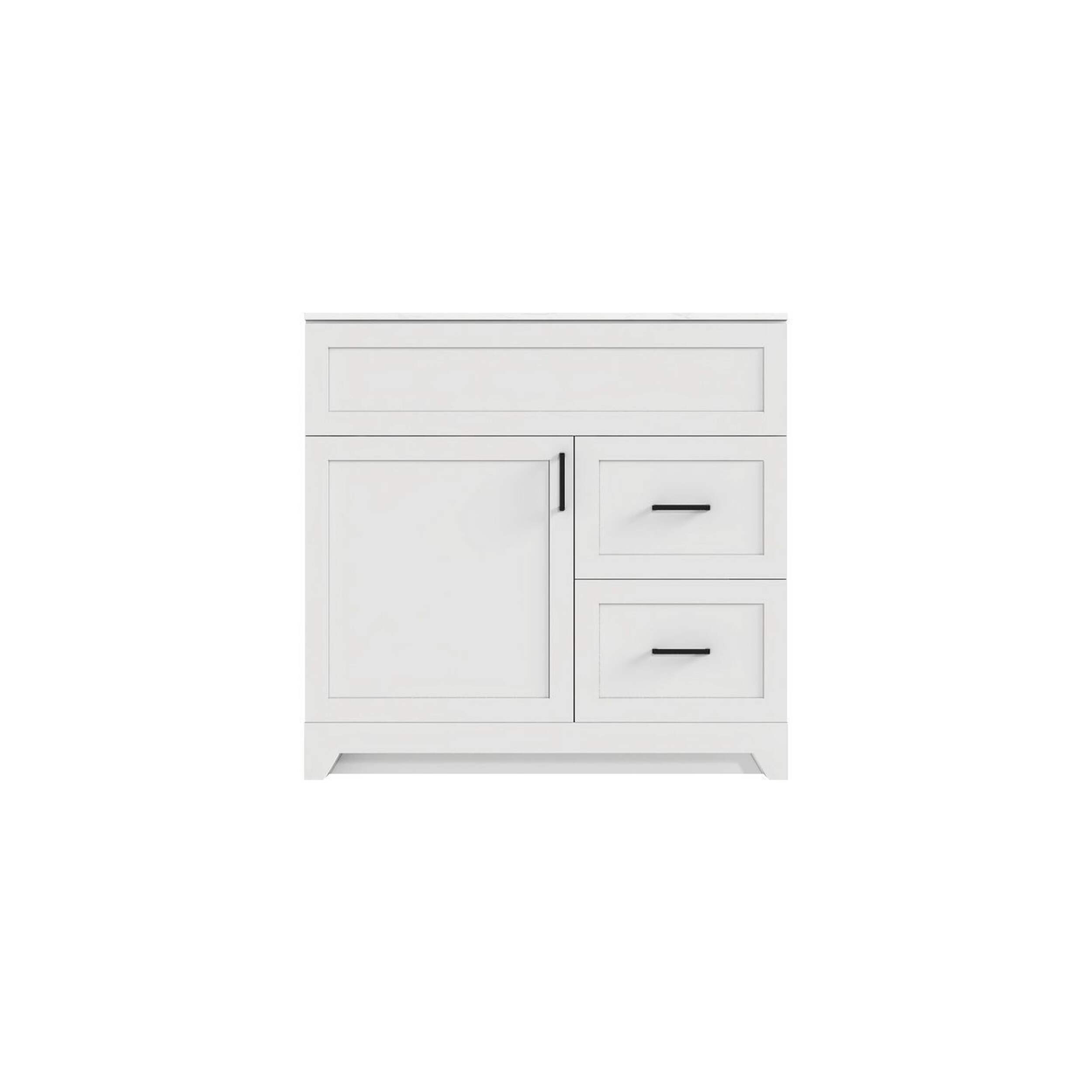A&E Bath and Shower Mila Vanity Storage Cabinet with Three Handles, White, 36 in Front_Flat