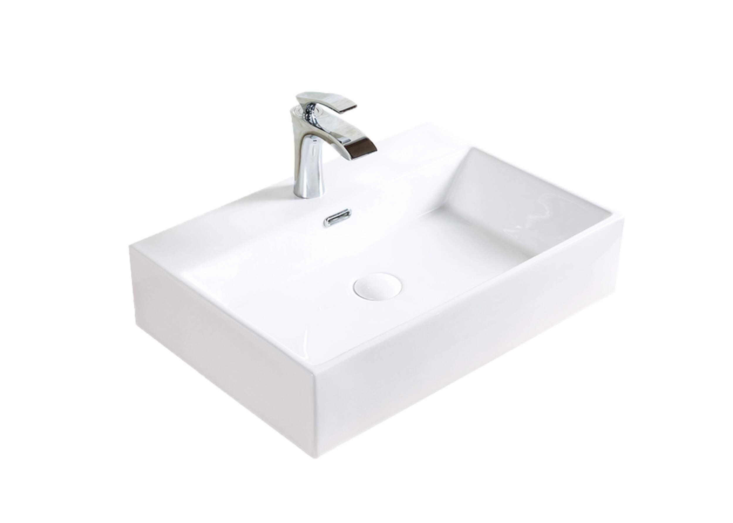 Lavabo de salle de bains A&E Bath Raylee en céramique, avec trop-plein, blanc lustré Front_Three_Fourths_Angled_Right