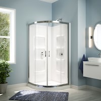 A&E Bath Taylor Frameless Acrylic Base & Walls Shower Enclosure Kit with Sliding Door & Shelves, White Front_Flat