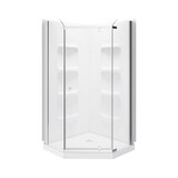 A&E Bath Rose Frameless Acrylic Base & Walls Shower Enclosure Kit with Pivoting Door & Shelves, White Front_Flat