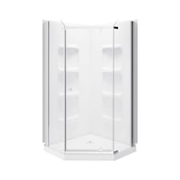 A&E Bath Rose Frameless Acrylic Base & Walls Shower Enclosure Kit with Pivoting Door & Shelves, White Front_Flat