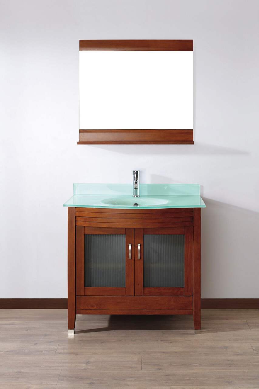 Urban Bathe Alba Bathroom Vanity with Glass Top, Cherry/Mint Green, 36-in