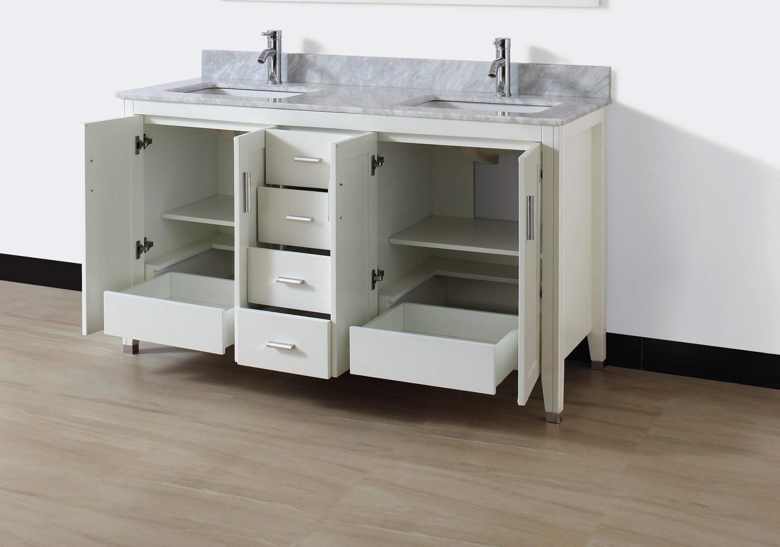Urban Bathe Jackie Bathroom Vanity with Marble Top, White/Carrera, 60