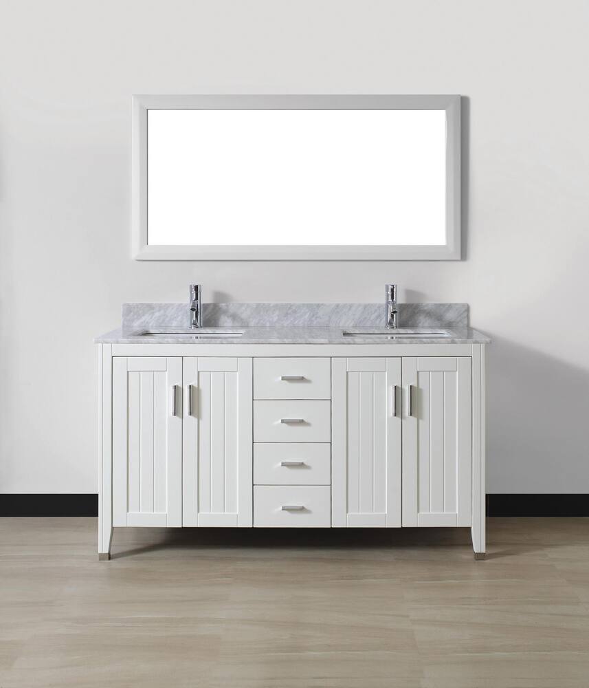 Urban Bathe Jackie Bathroom Vanity with Marble Top, White/Carrera, 60 ...