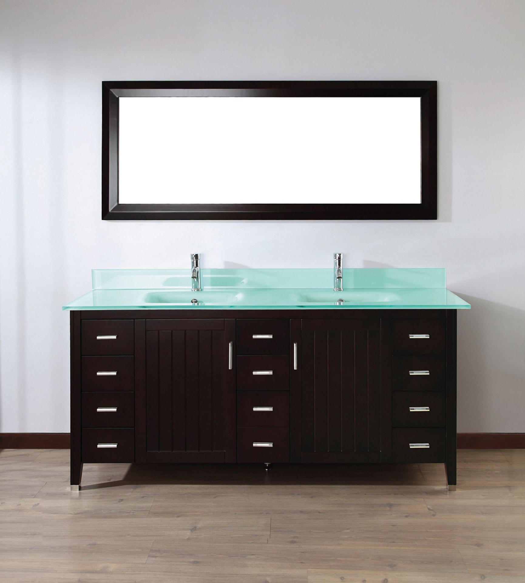 Urban Bathe Jackie Bathroom Vanity with Glass Top, Chai/Mint Green, 72
