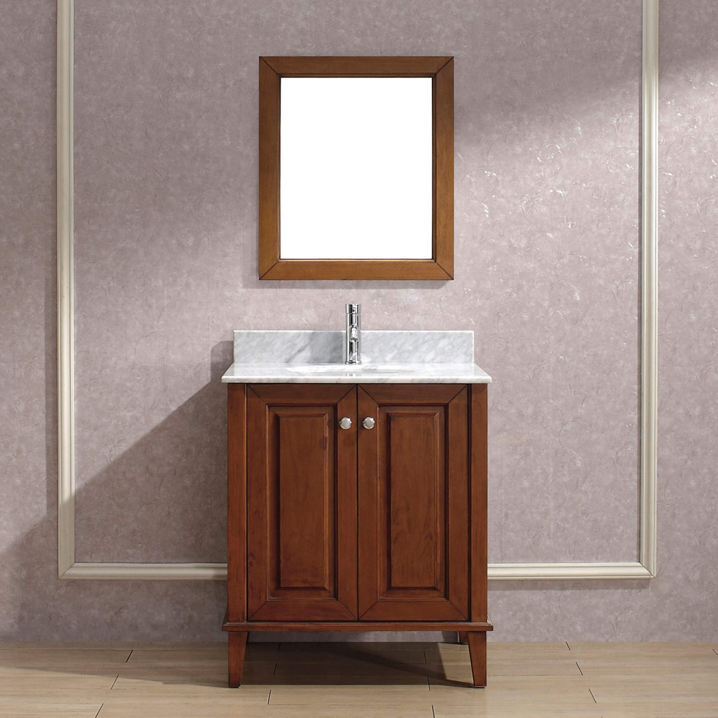 Urban Bathe Lily Bathroom Vanity with Marble Top, Cherry/Carrera, 30-in Front_Elevated