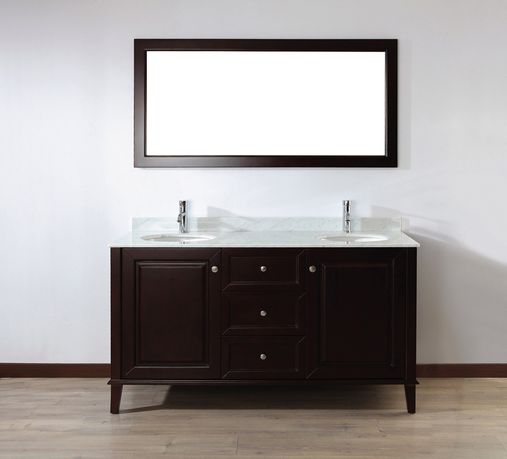 Urban Bathe Lily Bathroom Vanity with Marble Top, Chai/Carrera, 63in