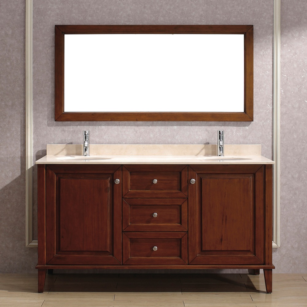 Urban Bathe Lily Bathroom Vanity with Marble Top, Cherry/Beige, 63in