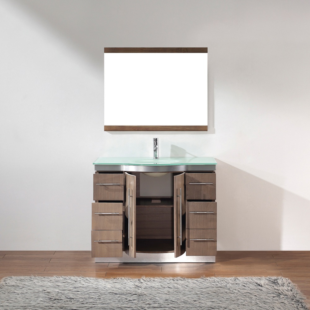Urban Bathe Dinara Bathroom Vanity with Glass Top, Smoked Ash/Mint