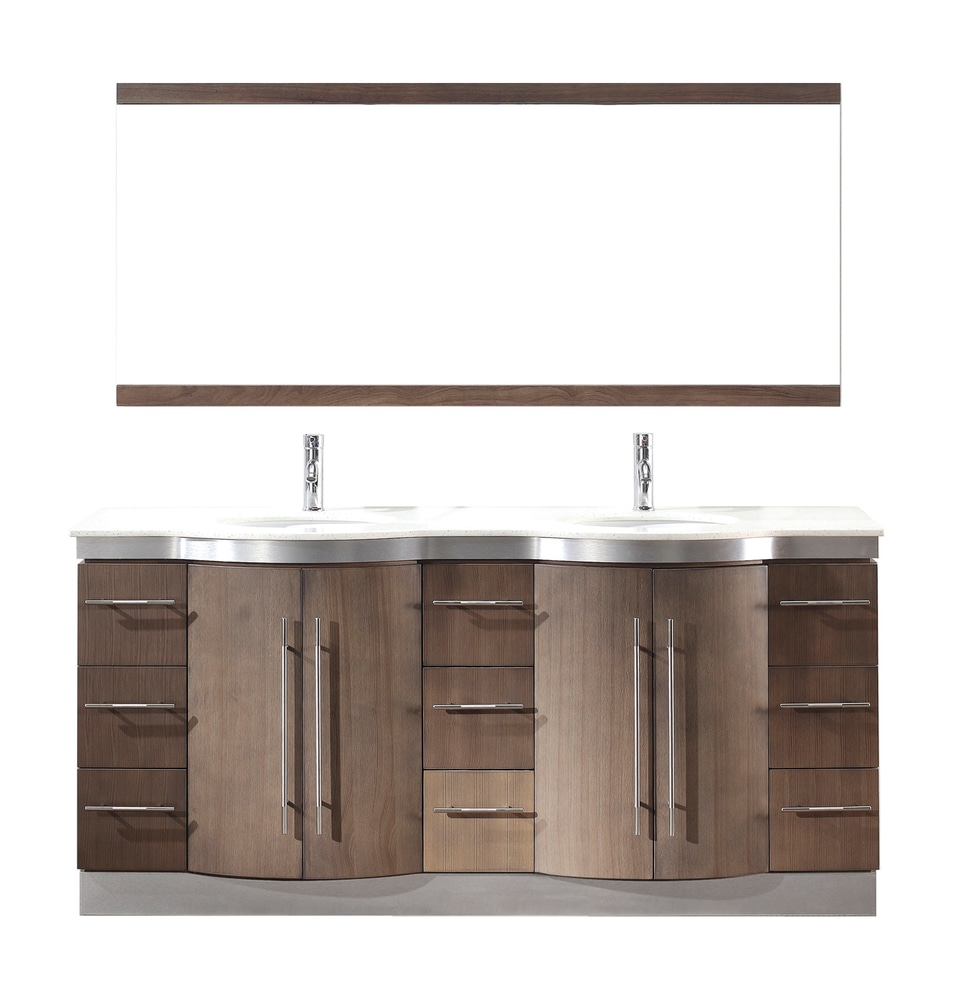 Urban Bathe Dinara Double Sink Bathroom Vanity with Quartz Top, Smoked Ash/Nougat, 72in