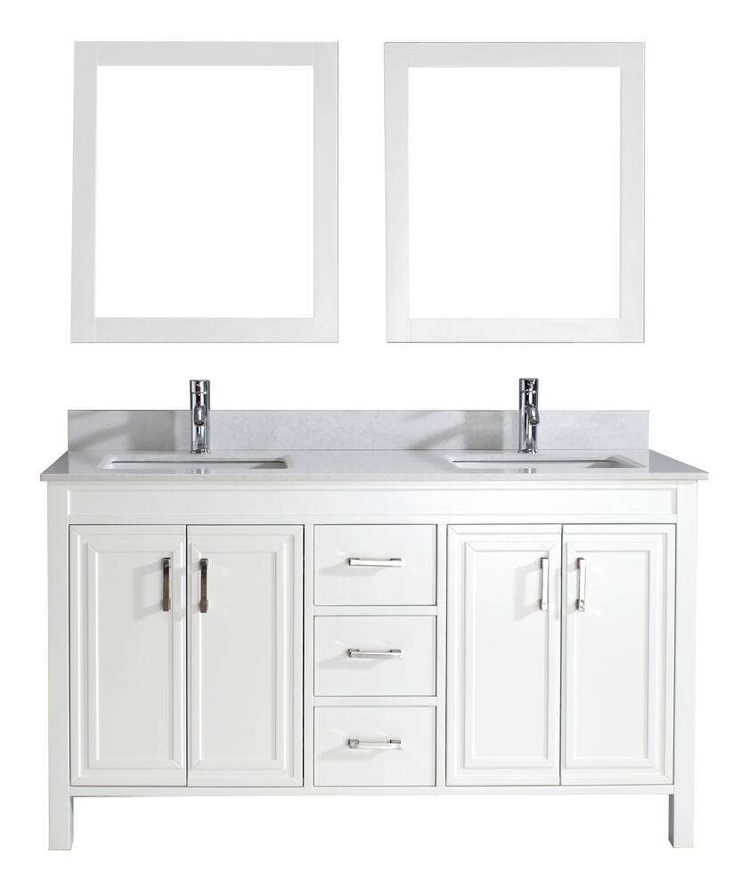 Urban Bathe Corniche Bathroom Vanity with Solid Wood Top, White/Carrera,  60-in