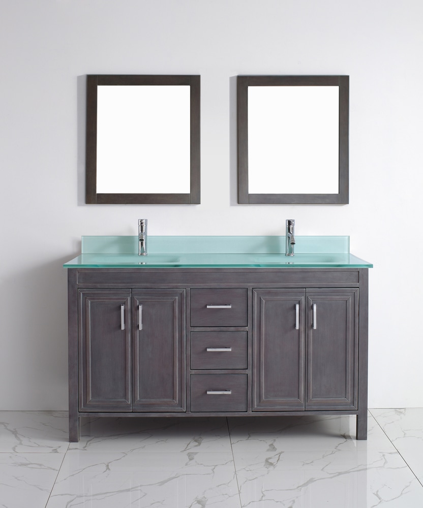 Urban Bathe Corniche Bathroom Vanity with Glass Top, French Grey/Mint
