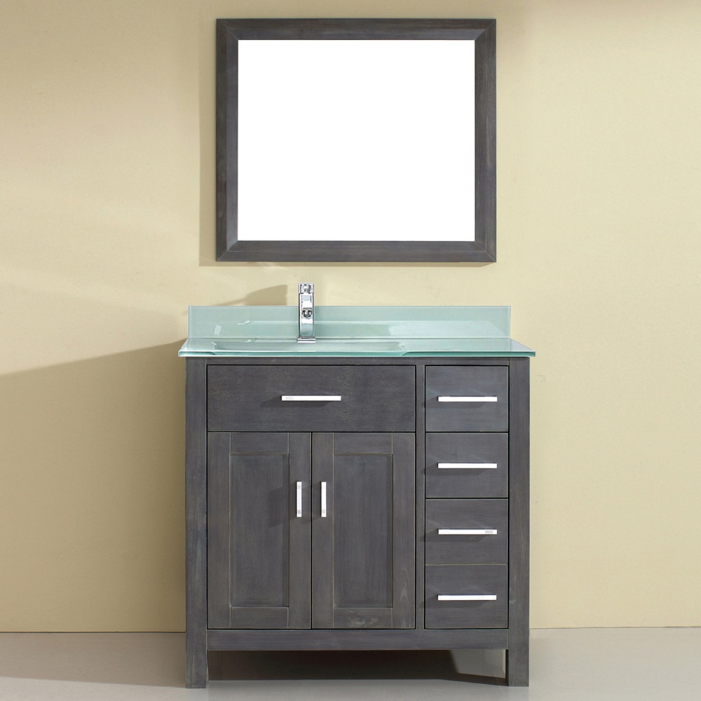 Urban Bathe Chloe Bathroom Vanity with Glass Top, French Grey/Mint