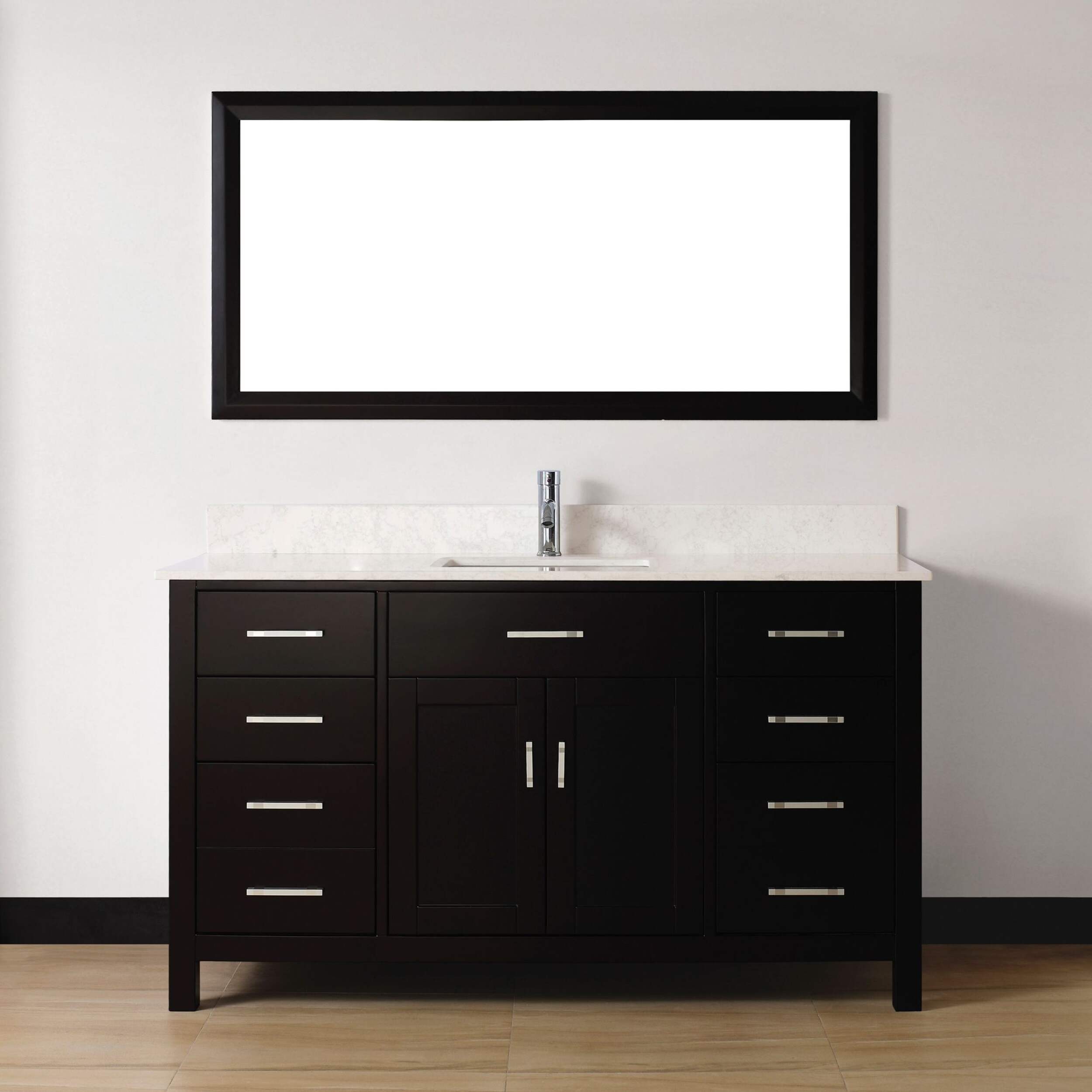 Urban Bathe Chloe Bathroom Vanity with Solid Wood Top, Espresso/Carrera, 60-in Front_Flat