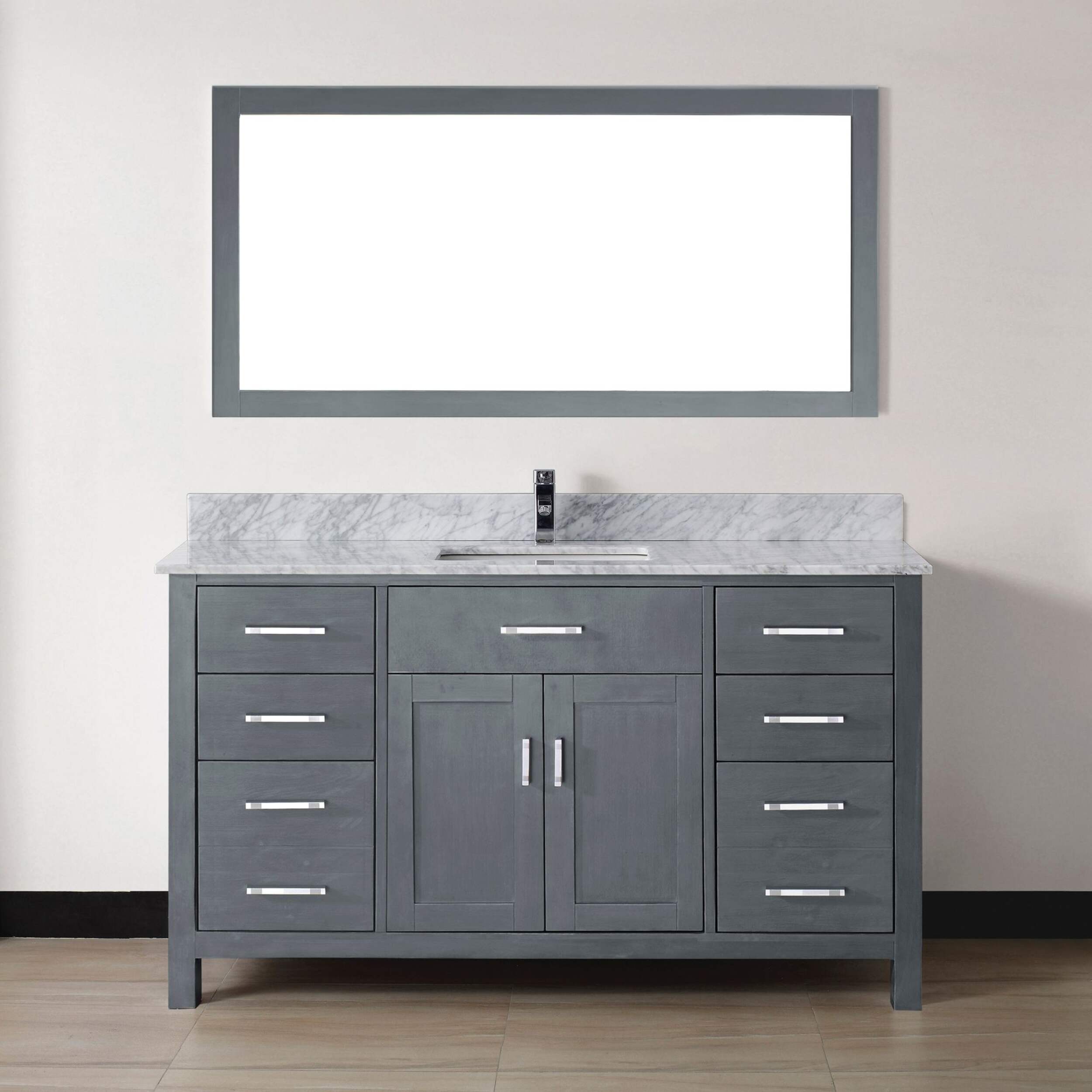 Urban Bathe Chloe Bathroom Vanity with Natural Marble Top, French Grey/Carrera, 60-in Front_Flat