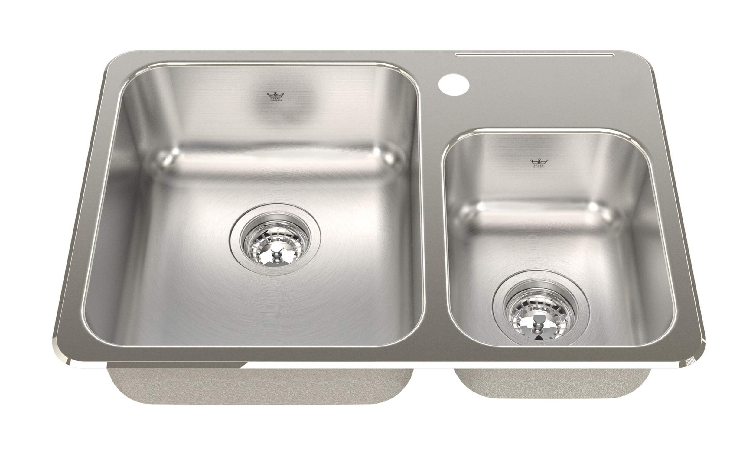 Kindred Steel Queen Drop In Double Bowl 1Hole Kitchen Sink, 26.5in x