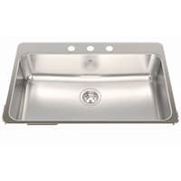 Évier de cuisine simple à 3 trous à monture supérieure en acier inoxydable Kindred Steel Queen, 31,25 x 20-1/2 x 8 po Overhead_Plunge