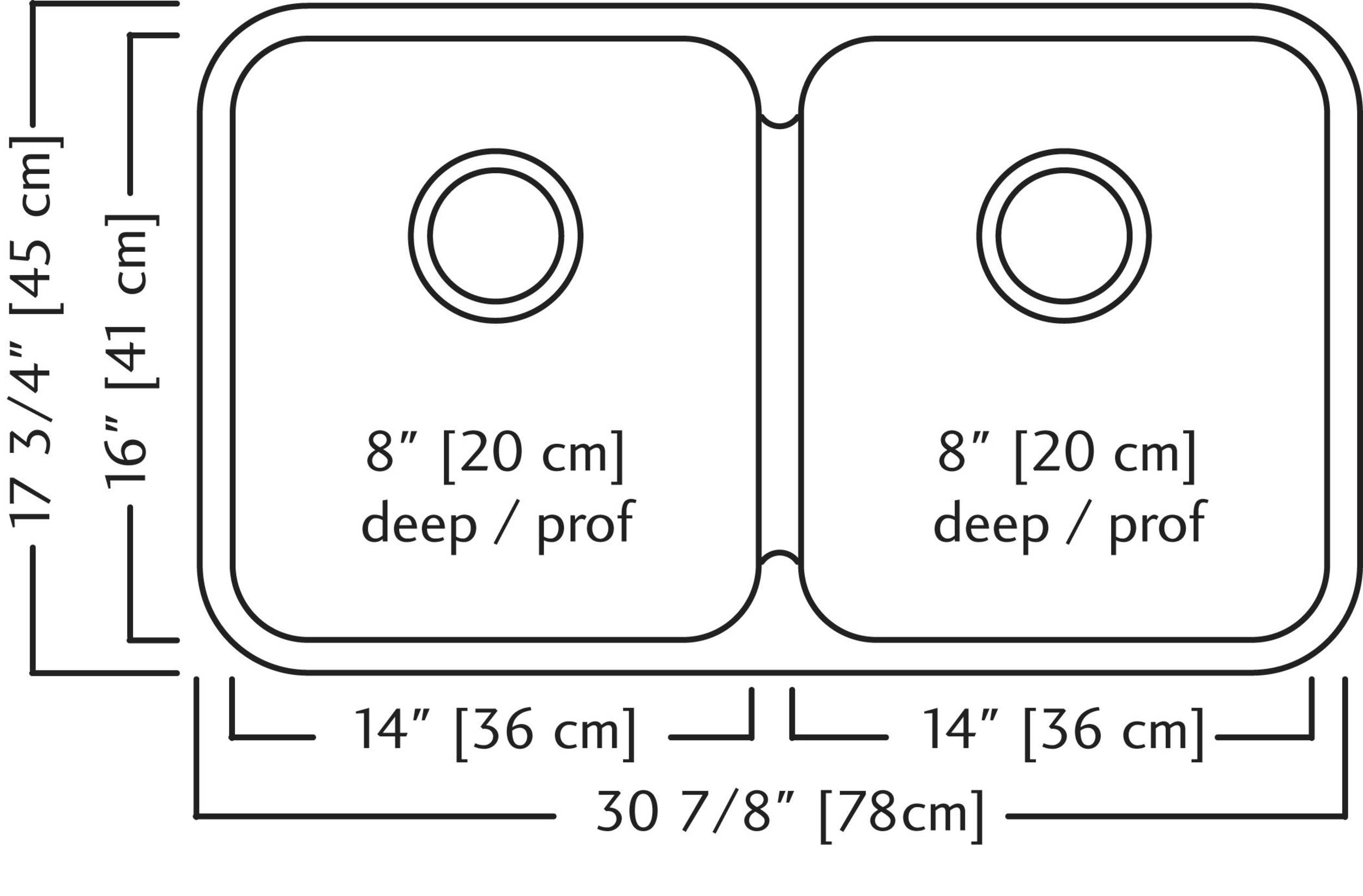 Kindred Steel Queen Undermount Double Bowl Kitchen Sink, 30.88in x 17.