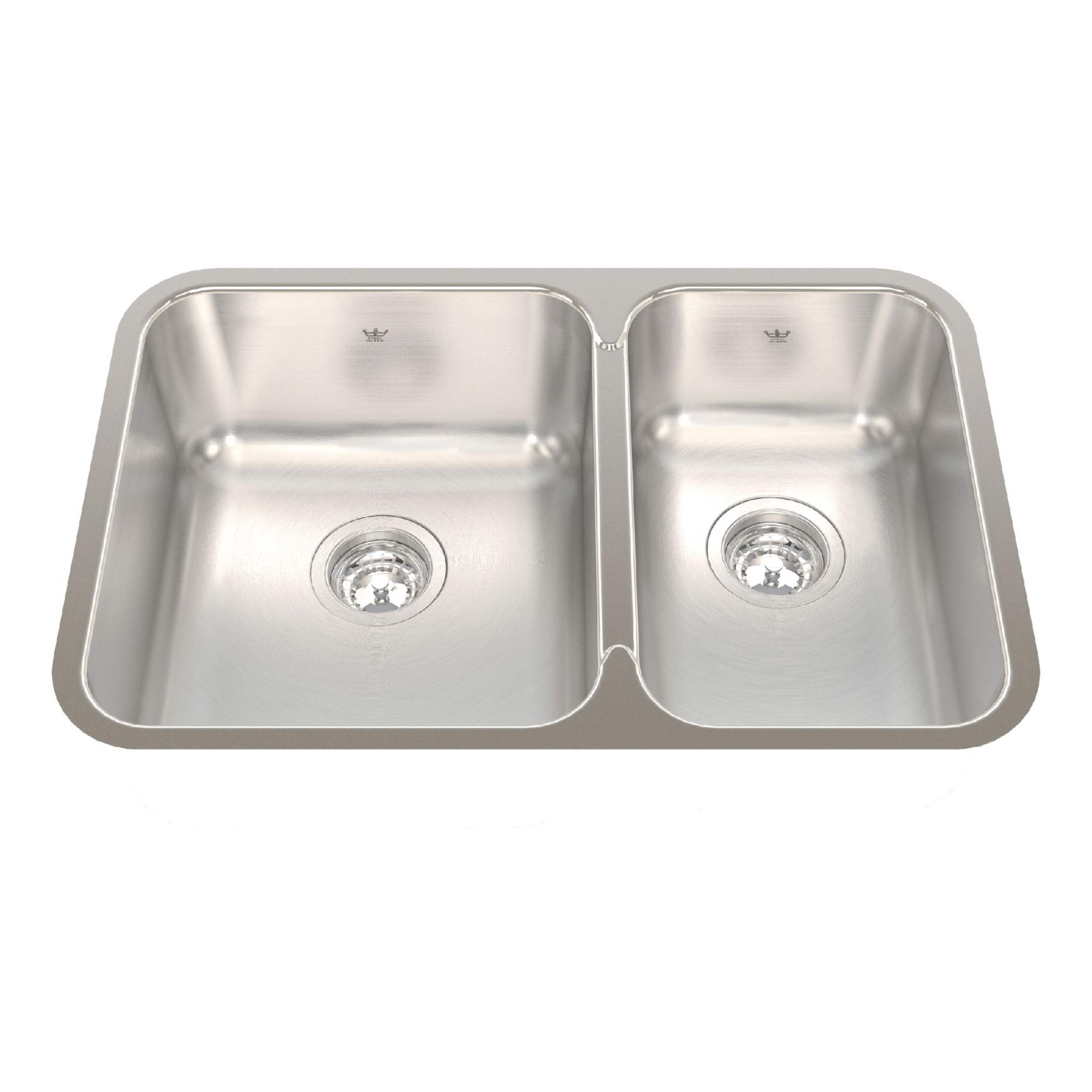 Kindred Steel Queen Undermount Double Bowl Kitchen Sink, 26.88-in x 17.75-in x 8-in, Stainless Steel Overhead_Plunge