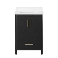 OVE Decors Dario Double Door Single Sink Marble Top Freestanding Bathroom Vanity, Matte Black, 24-in Front_Elevated