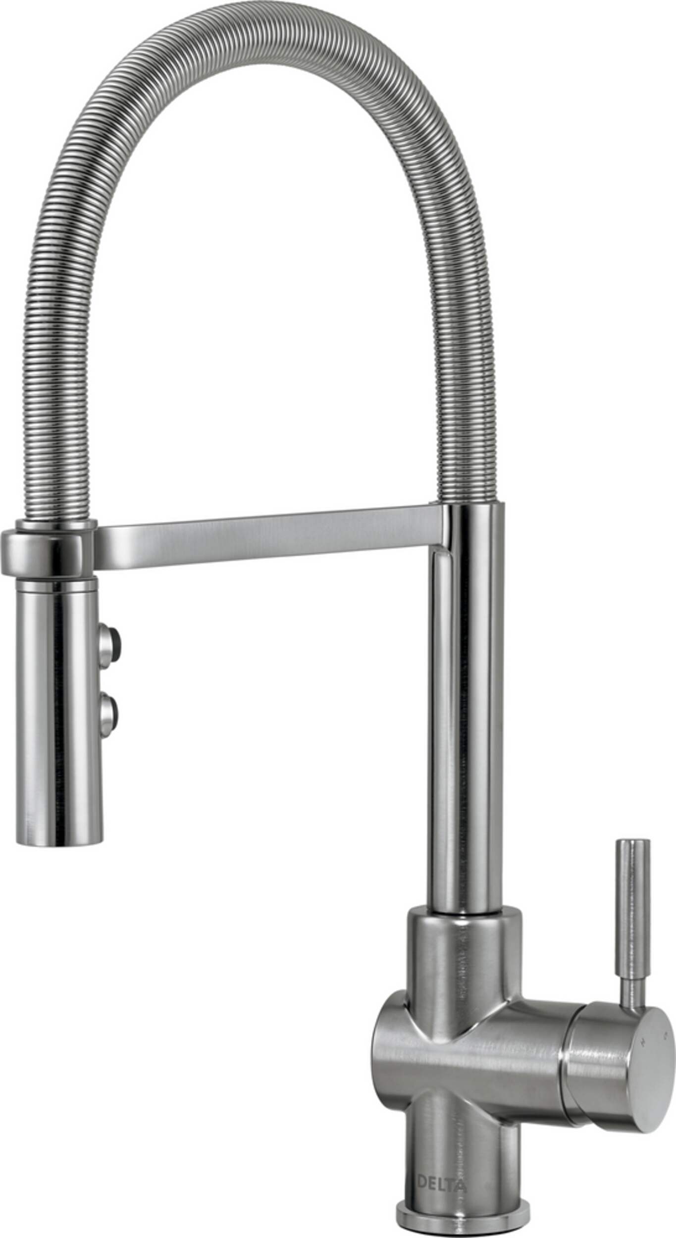 Robinet d'évier à bec rétractable Delta Faucet Struct, poignée simple, inox arctique Front_Angled_Left