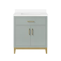 OVE Decors Kansas Single Door Single Sink Ceramic Top Bathroom Vanity with Drawer Organizer, White Oak, 18-in Front_Elevated