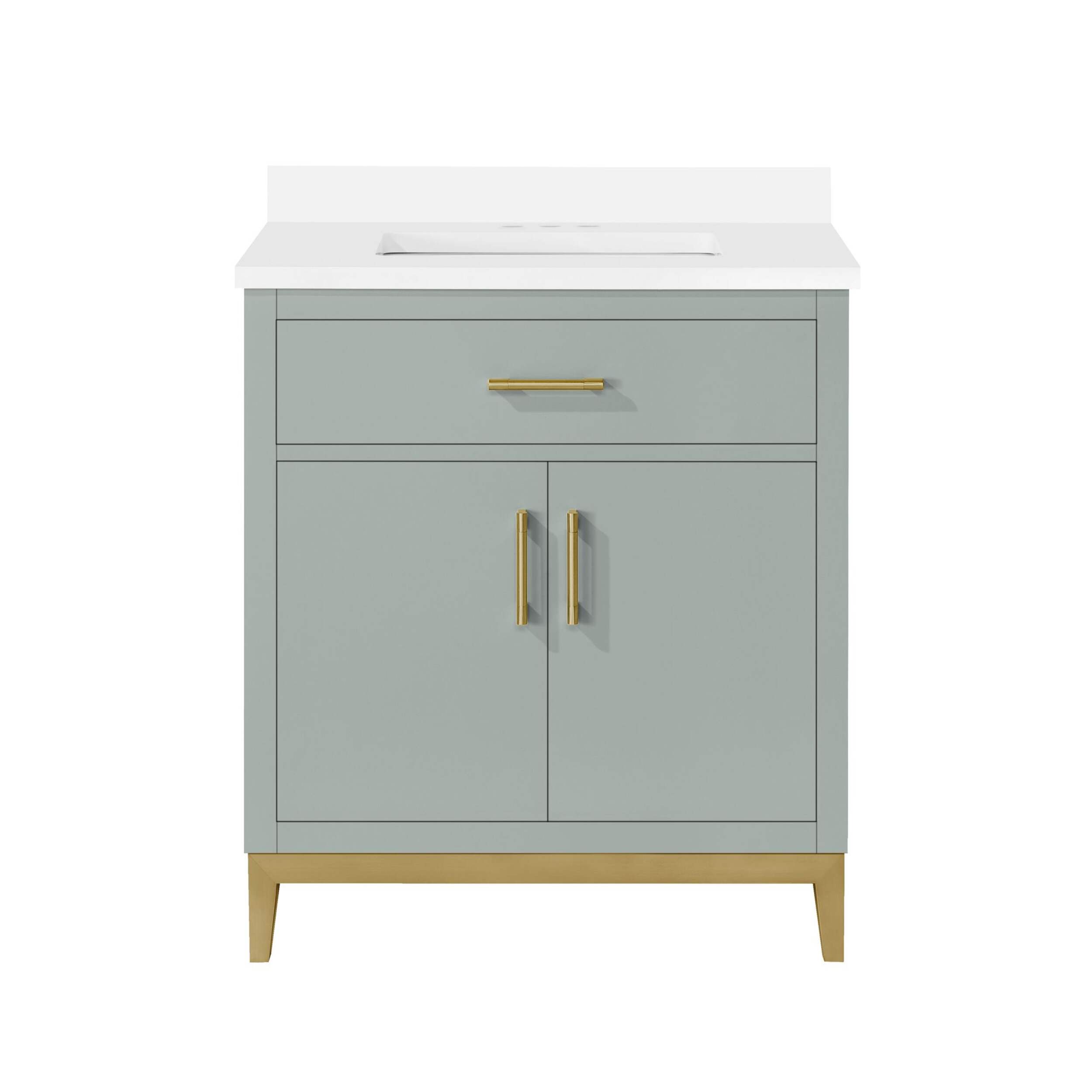 Meuble-lavabo de salle de bain en céramique OVE Decors Kansas à une porte avec organisateur de tiroir, chêne blanc, 18 po Front_Elevated