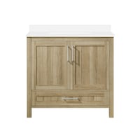 OVE Decors Kansas Double Door Single Sink Stone Top Bathroom Vanity with Drawer and Cabinet Organizer, White Oak, 36-in Front_Elevated