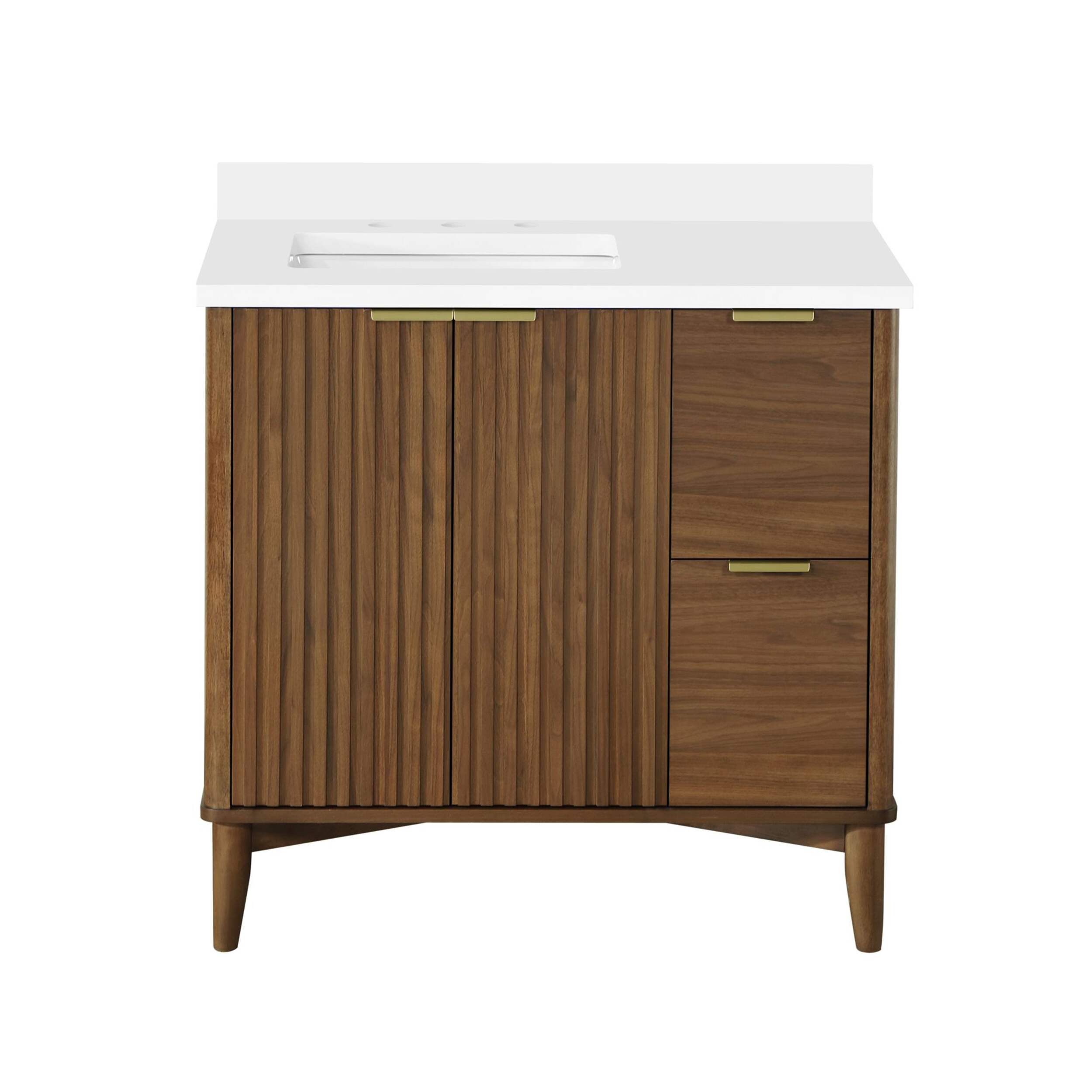 OVE Decors Gabi Double Door Single Sink Ceramic Top Bathroom Vanity with Drawers, Warm Walnut, 36-in Front_Elevated