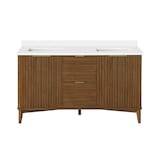 Meuble-lavabo de salle de bain en céramique OVE Decors Gabi à deux portes avec 2 tiroirs et organisateurs, noyer chaud, 60 po Front_Elevated