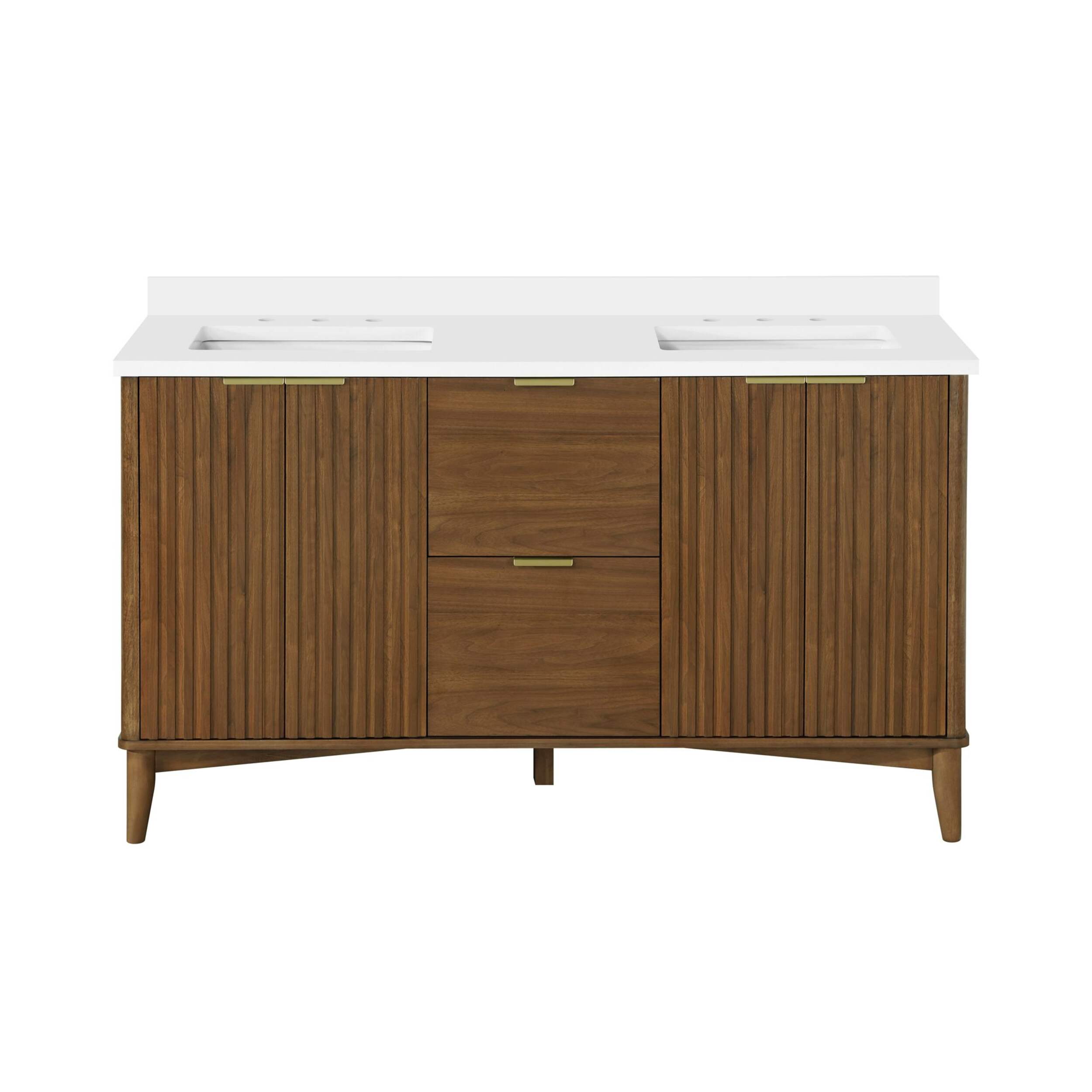 OVE Decors Gabi Double Door Single Sink Ceramic Top Bathroom Vanity with 2 Drawers and Organizers, Warm Walnut, 60-in Front_Elevated