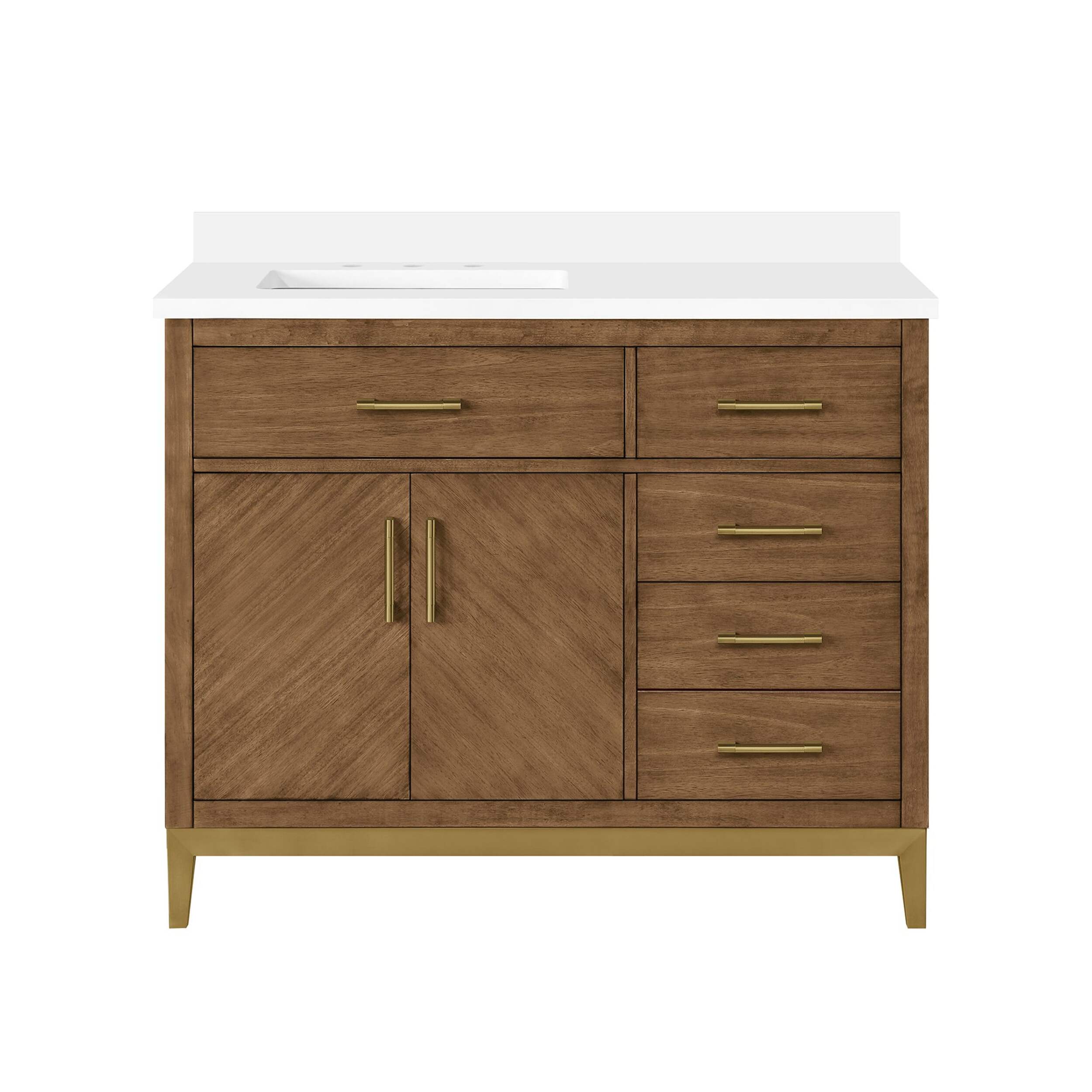 OVE Decors Diya Double Door Single Sink Stone Top Bathroom Vanity with 4 Drawers and Organizers, Macchiato, 42-in Front_Elevated