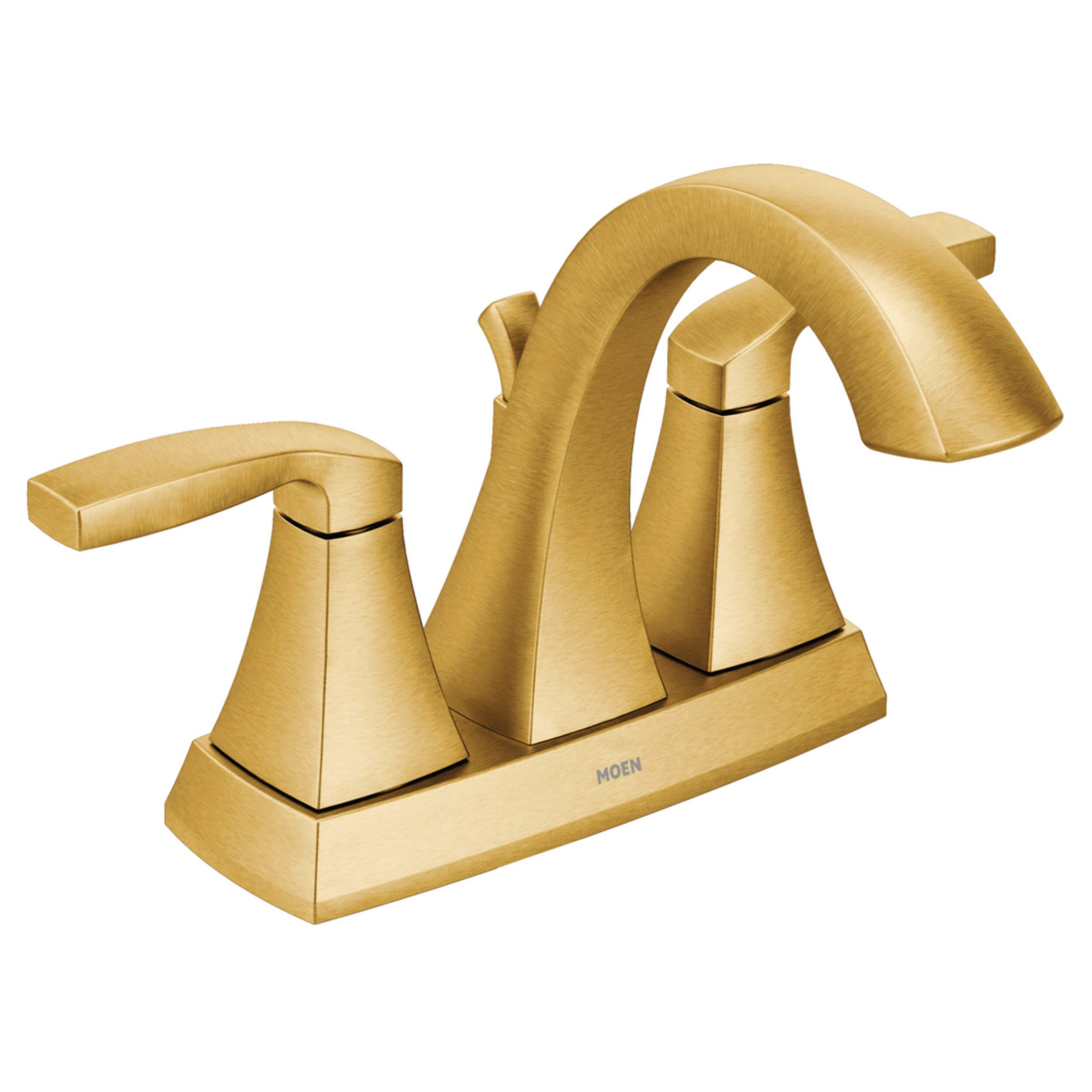 Moen® Voss Double Handle 4-in Centerset Bathroom Sink Faucet, WaterSense® Certified, Brushed Gold Front_Angled_Right